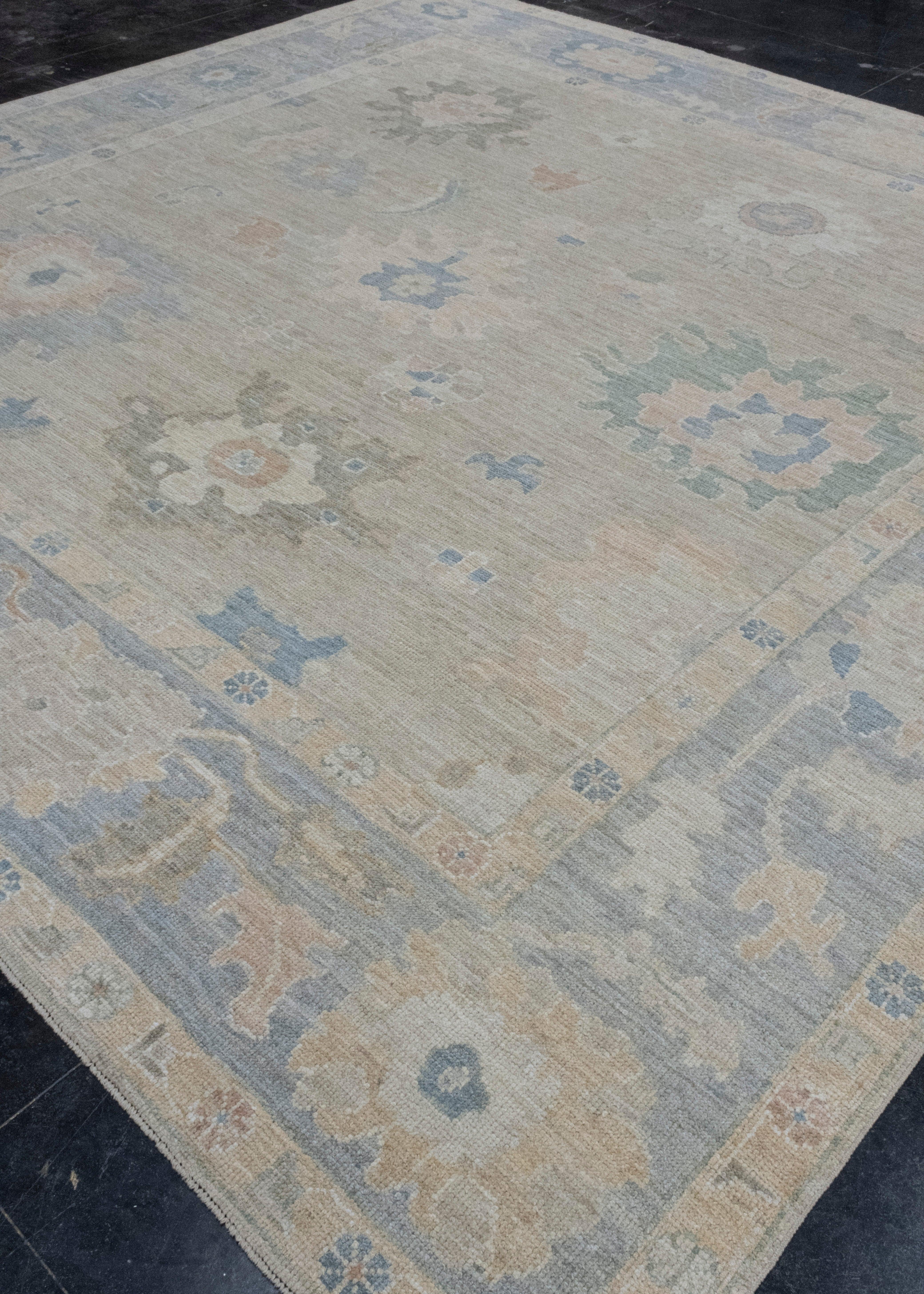 Hand-Knotted Square Turkish Oushak Rug 10'6