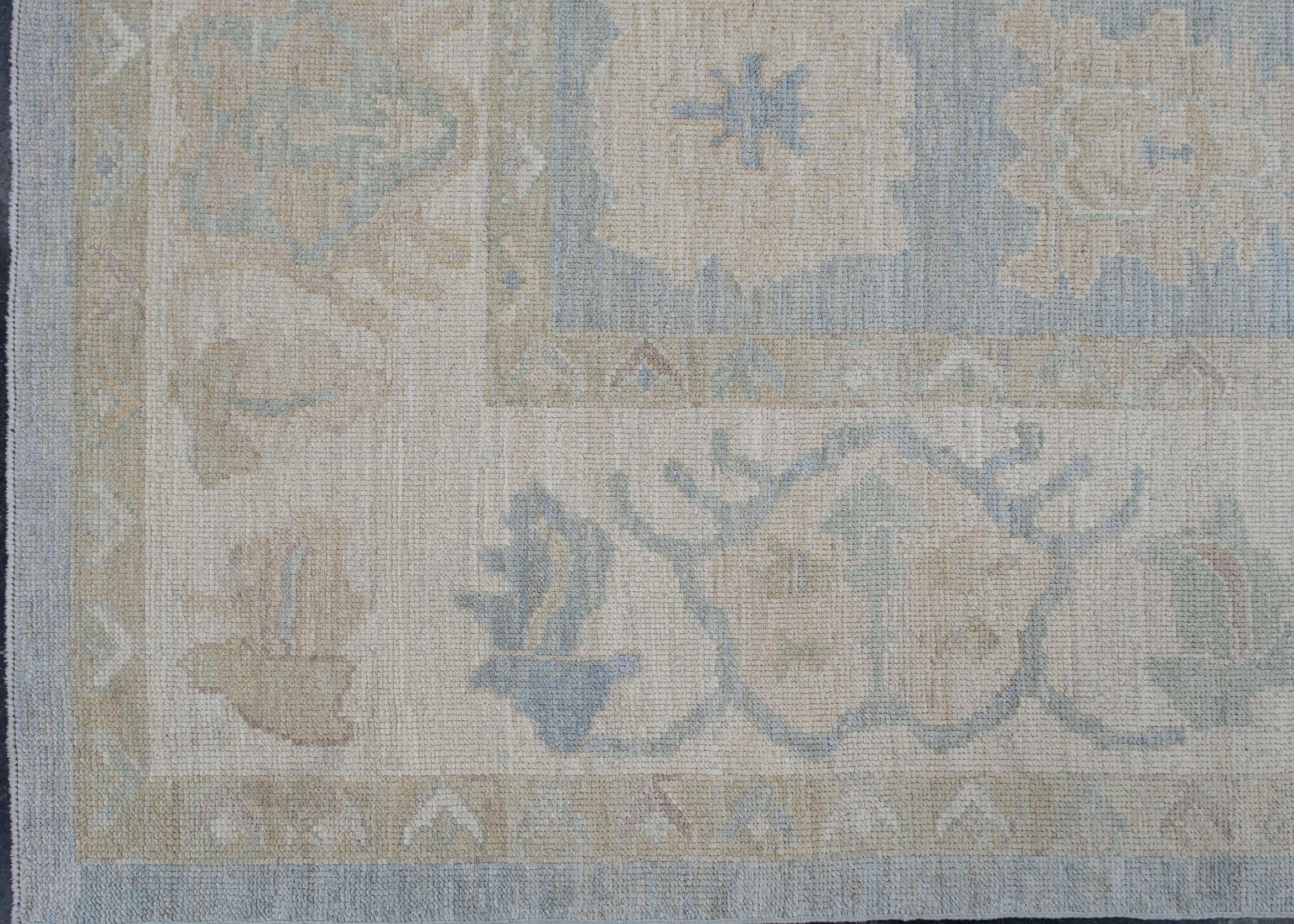 Hand-Knotted Square Turkish Oushak Rug 11' x 10'6