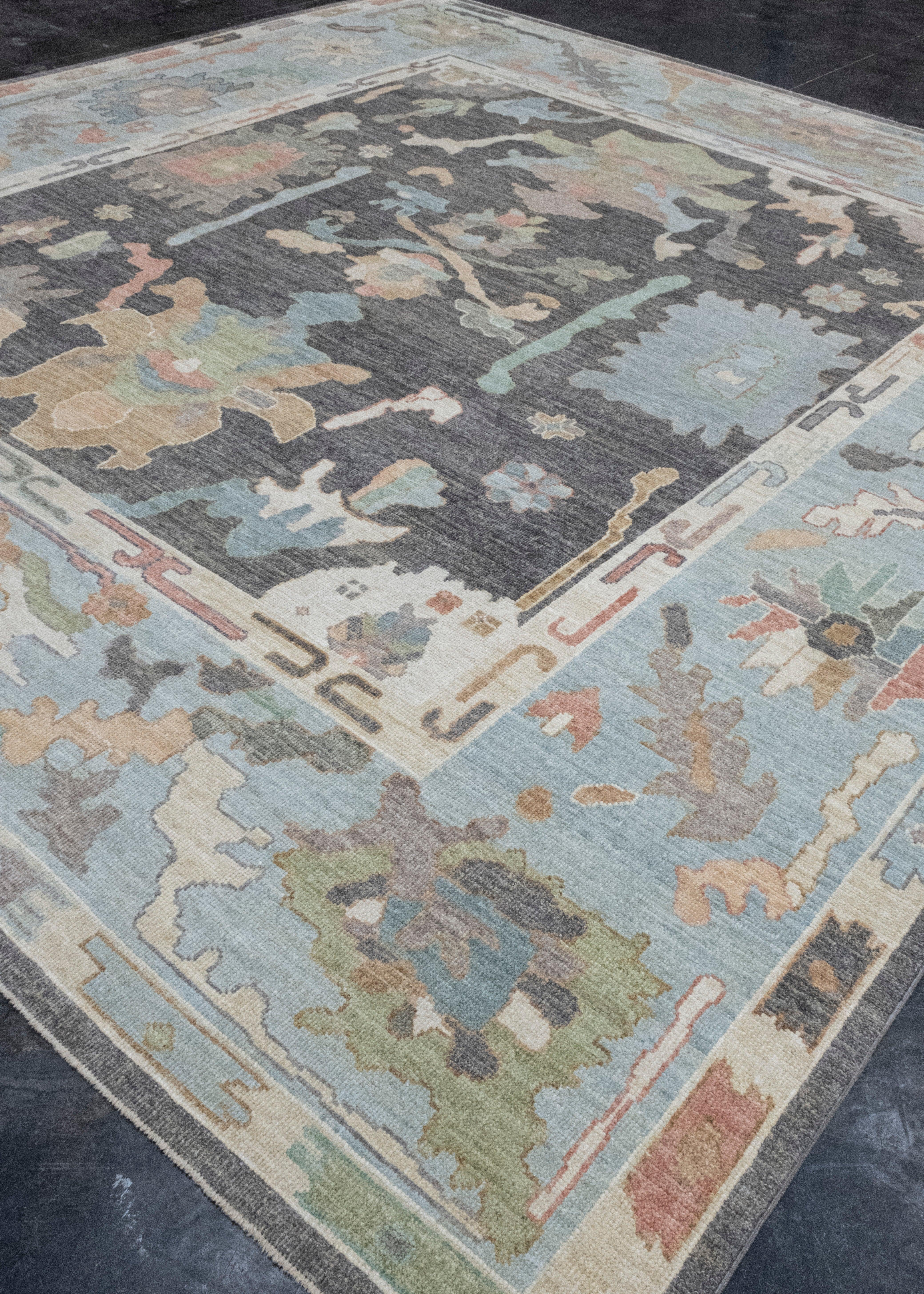 Hand-Knotted Square Turkish Oushak Rug 11'11