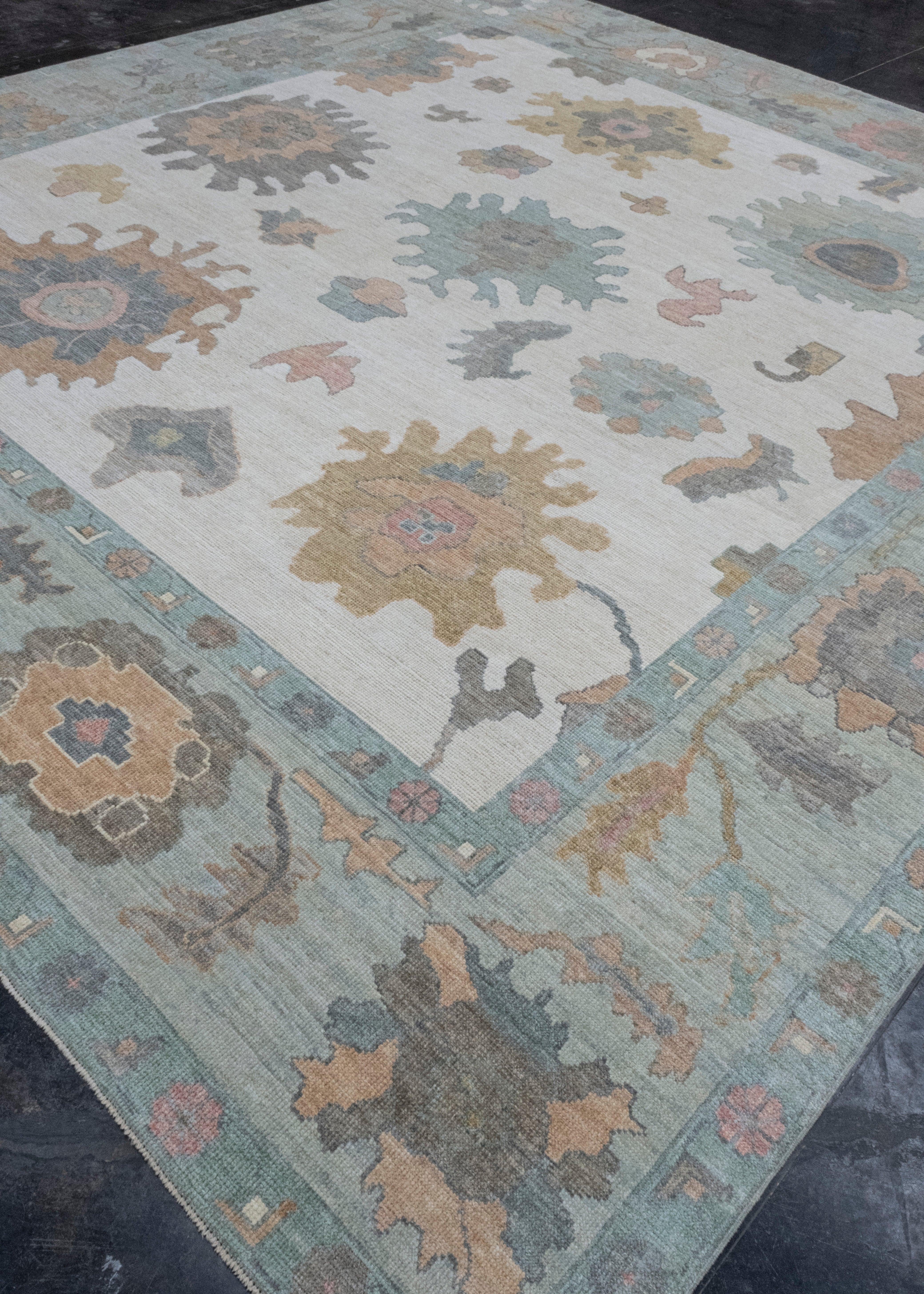 Hand-Knotted Square Turkish Oushak Rug 11'7