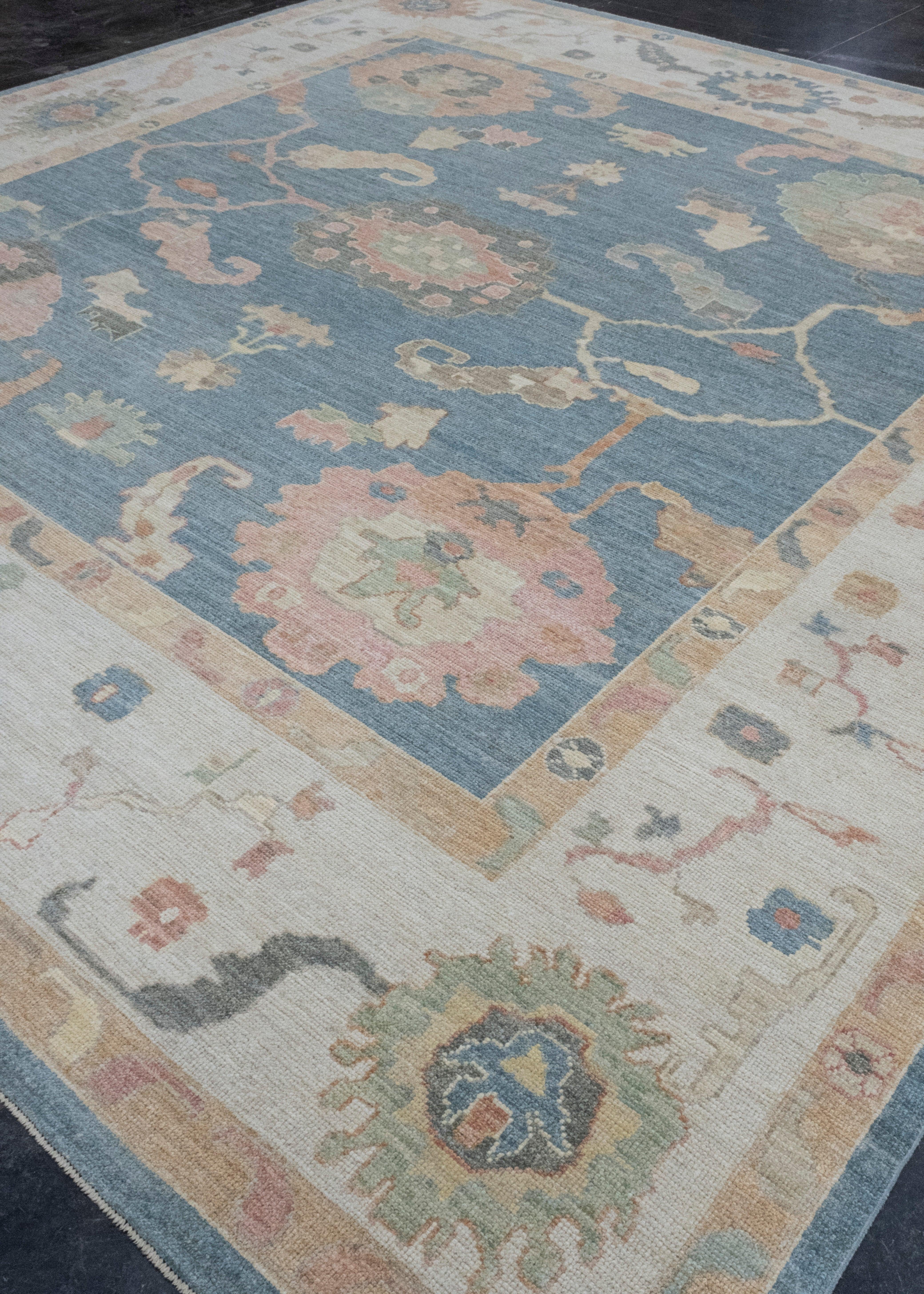 Hand-Knotted Square Turkish Oushak Rug 12' x 12'5