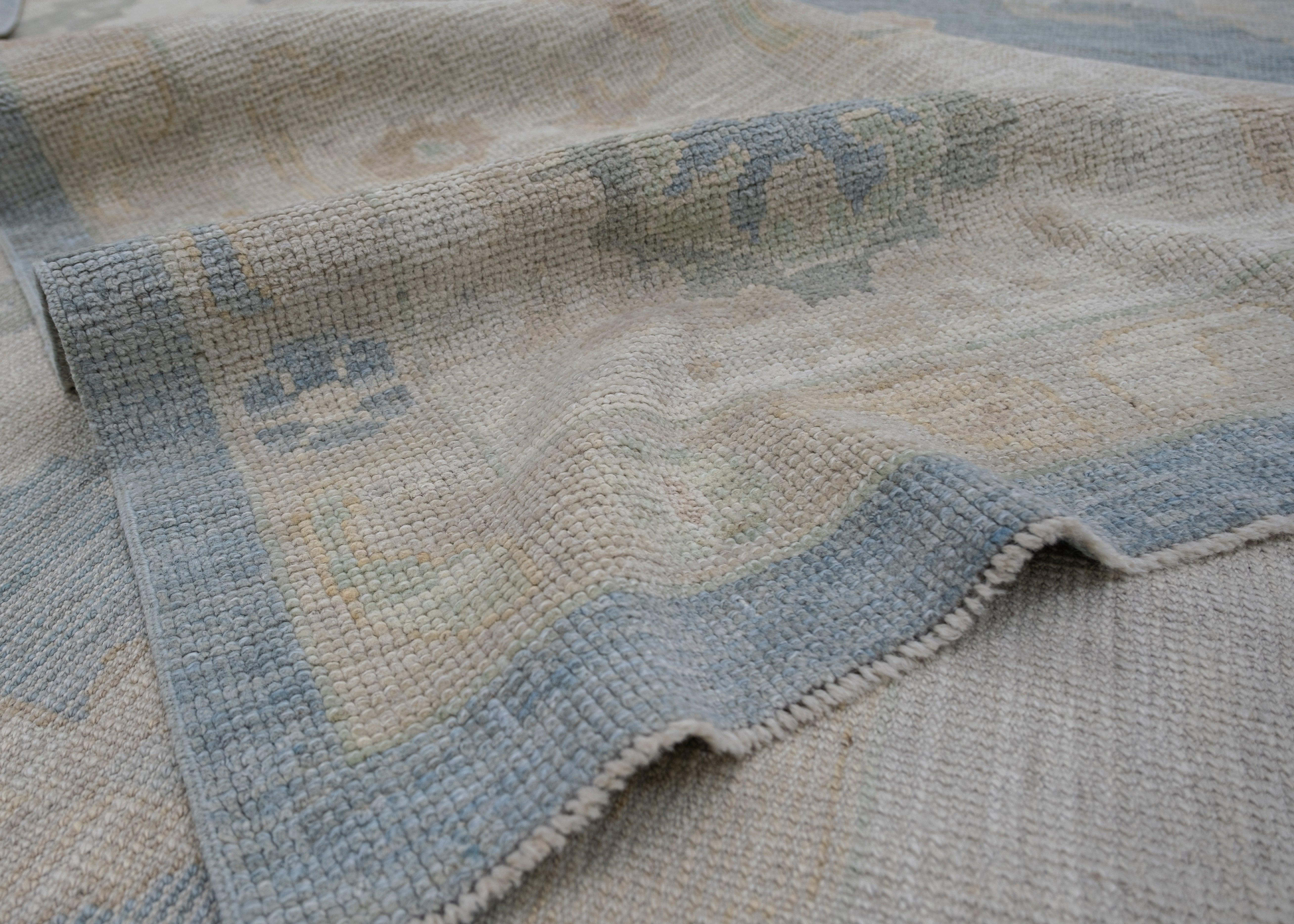 Hand-Knotted Square Turkish Oushak Rug 12'1