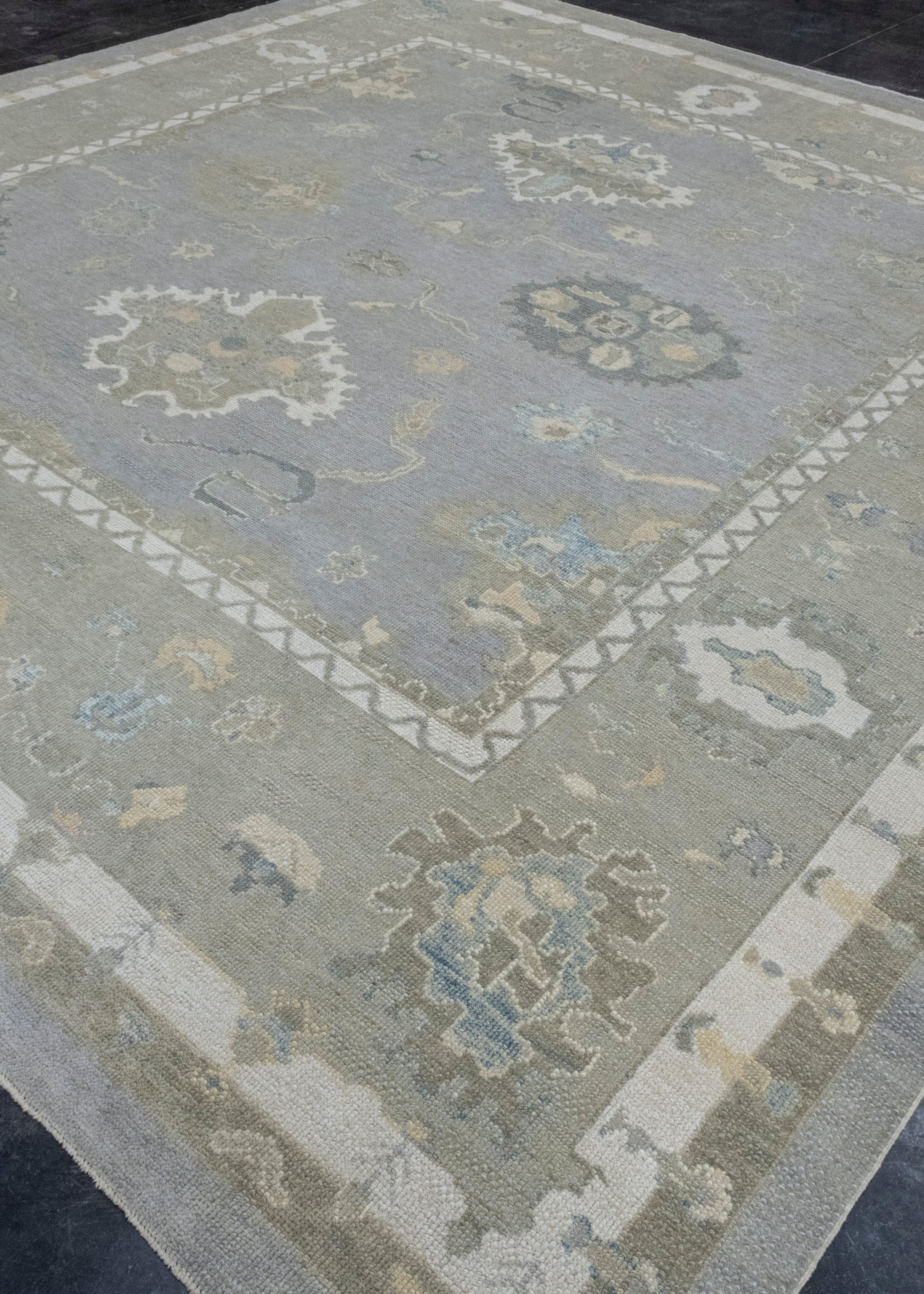 Hand-Knotted Square Turkish Oushak Rug 12'1