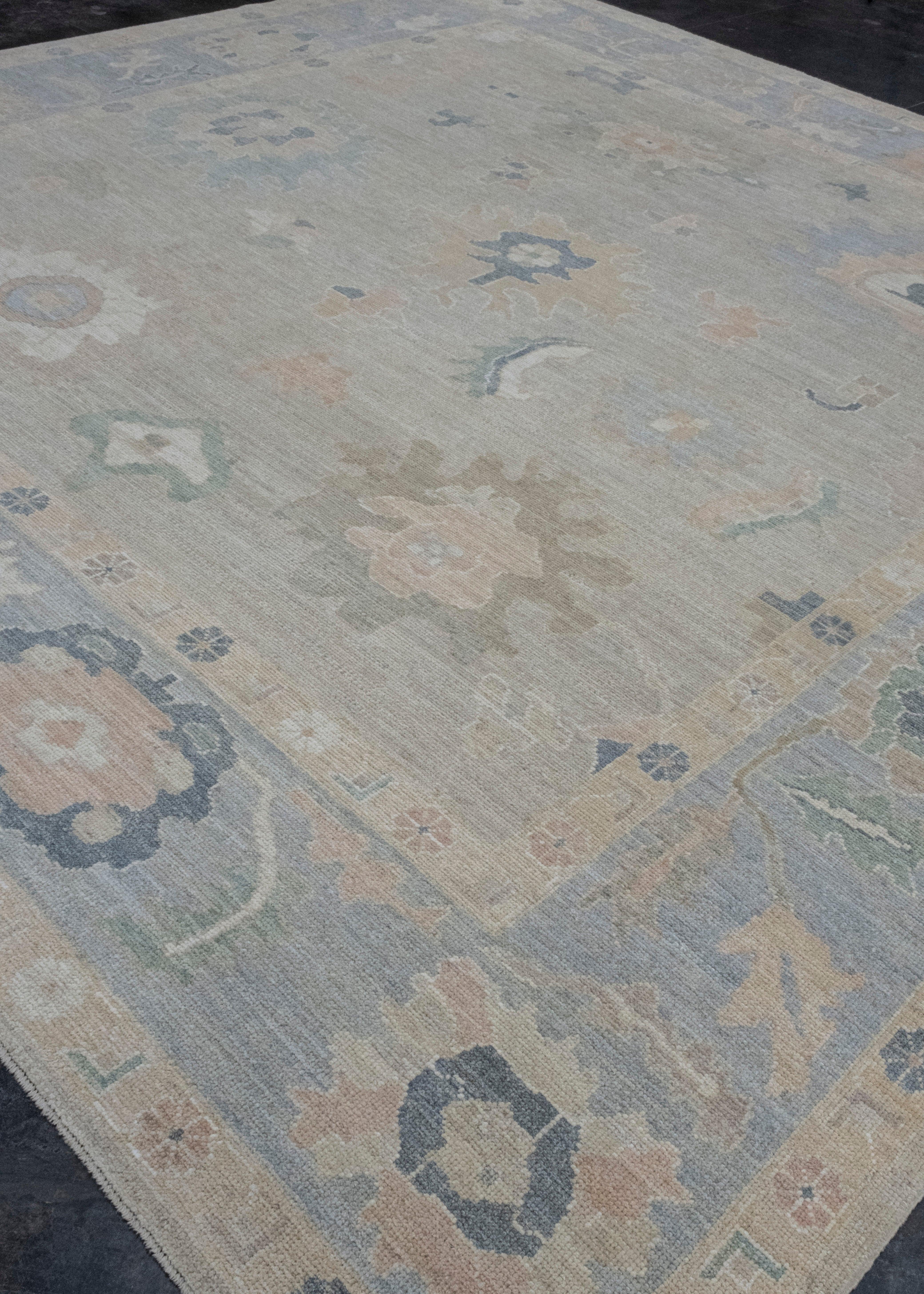 Hand-Knotted Square Turkish Oushak Rug 12'3