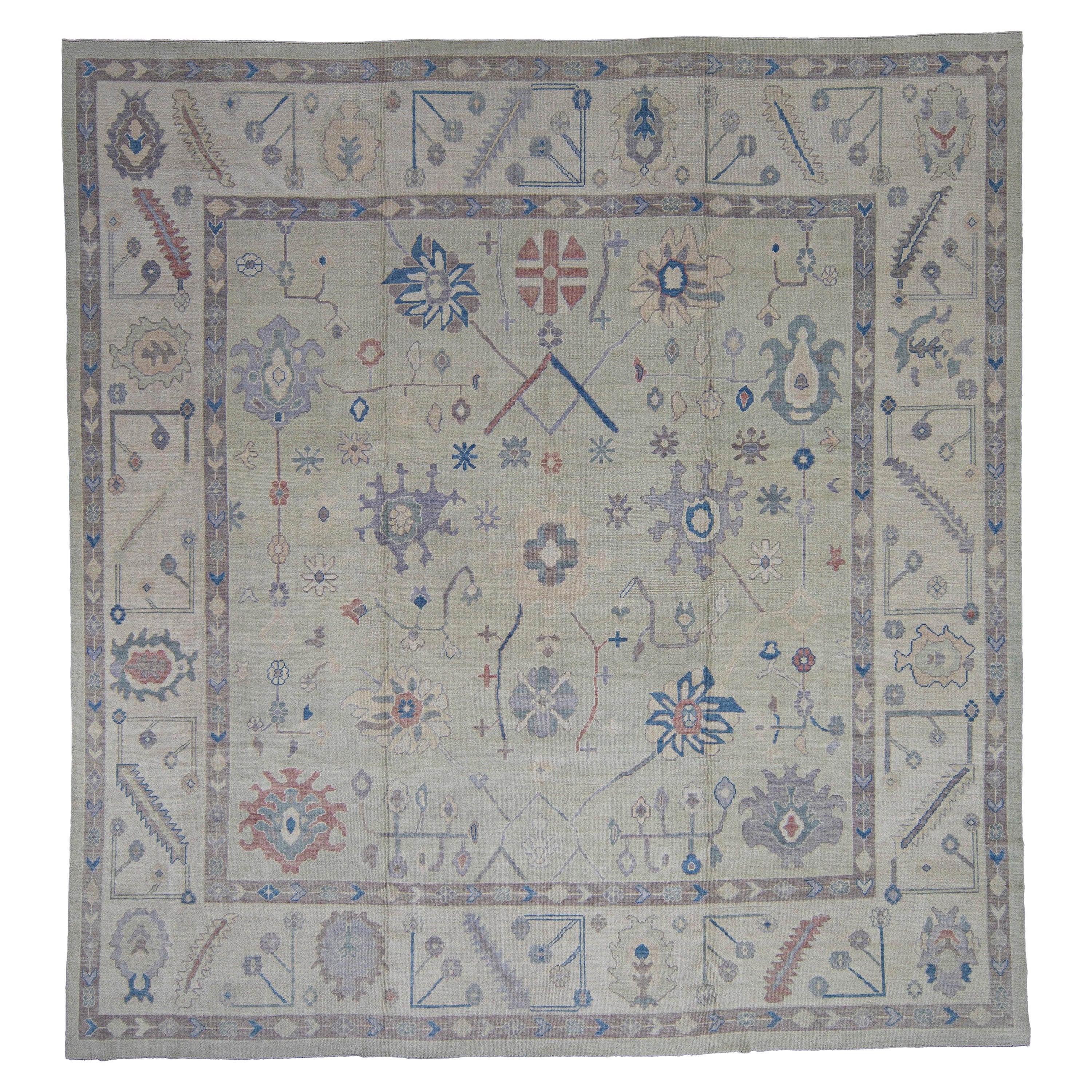 Square Turkish Oushak Rug 13'1" x 13'9" #2210 For Sale