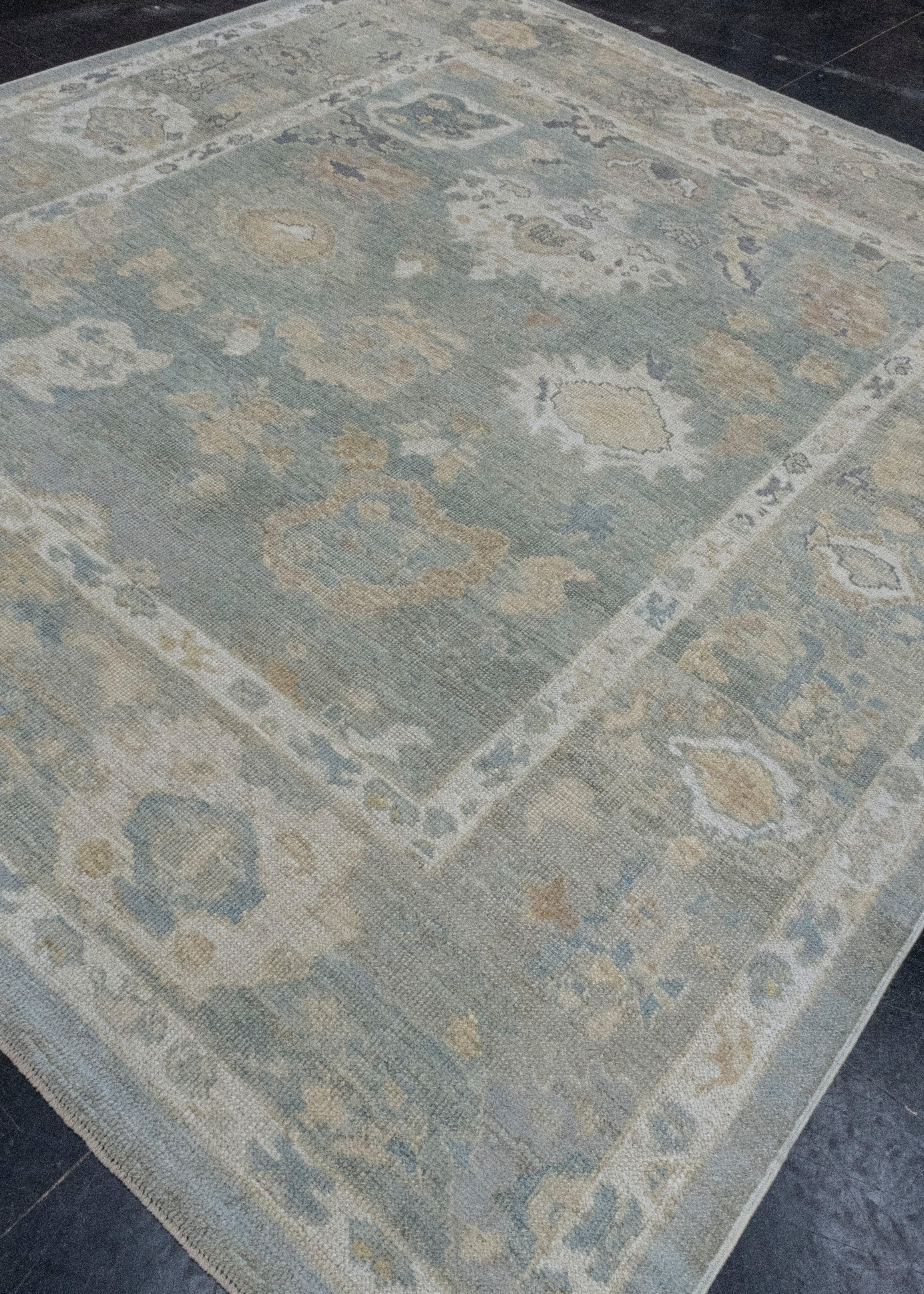 Hand-Knotted Square Turkish Oushak Rug 9' x 10' #17647 For Sale