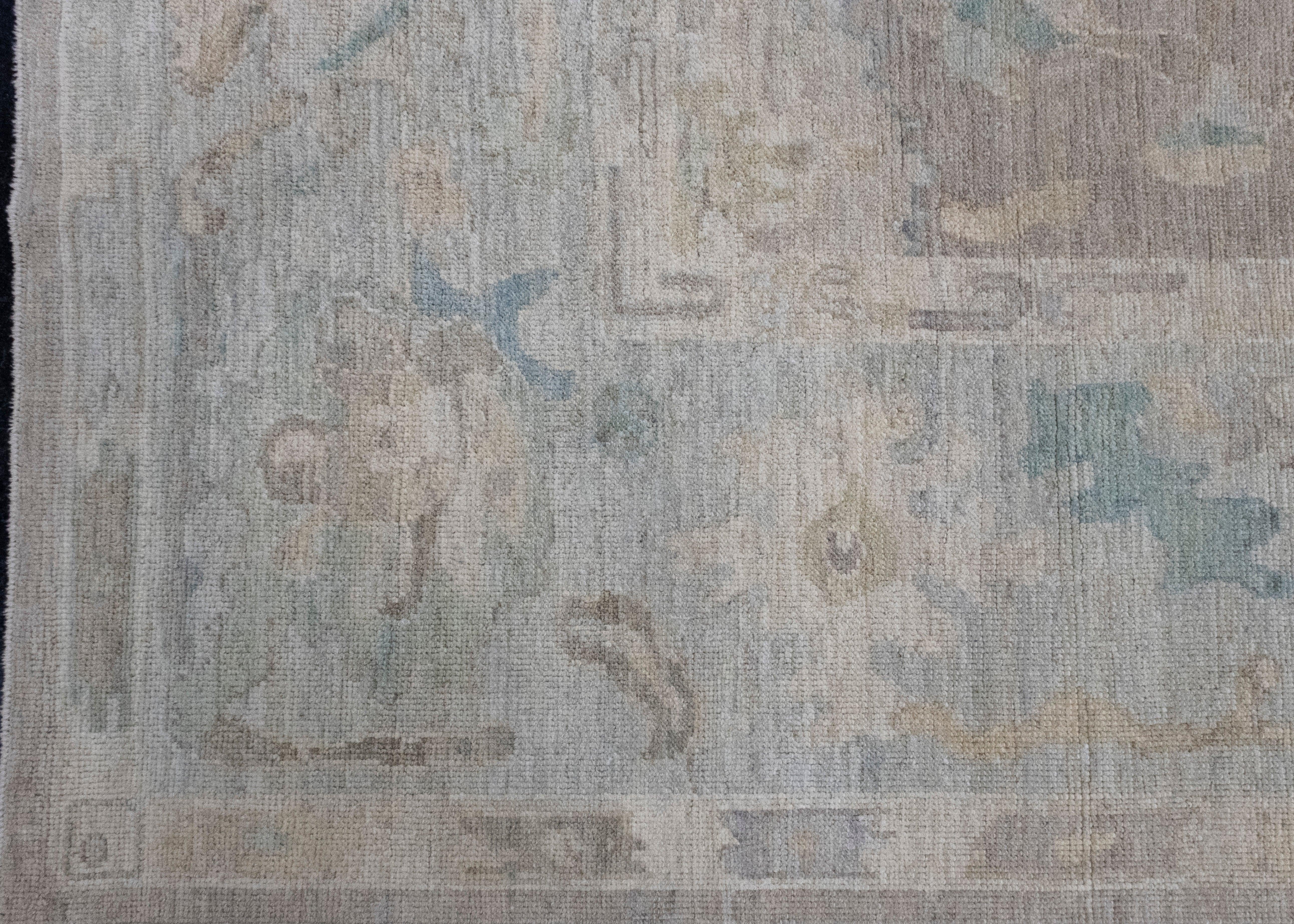 Hand-Knotted Square Turkish Oushak Rug 9'10