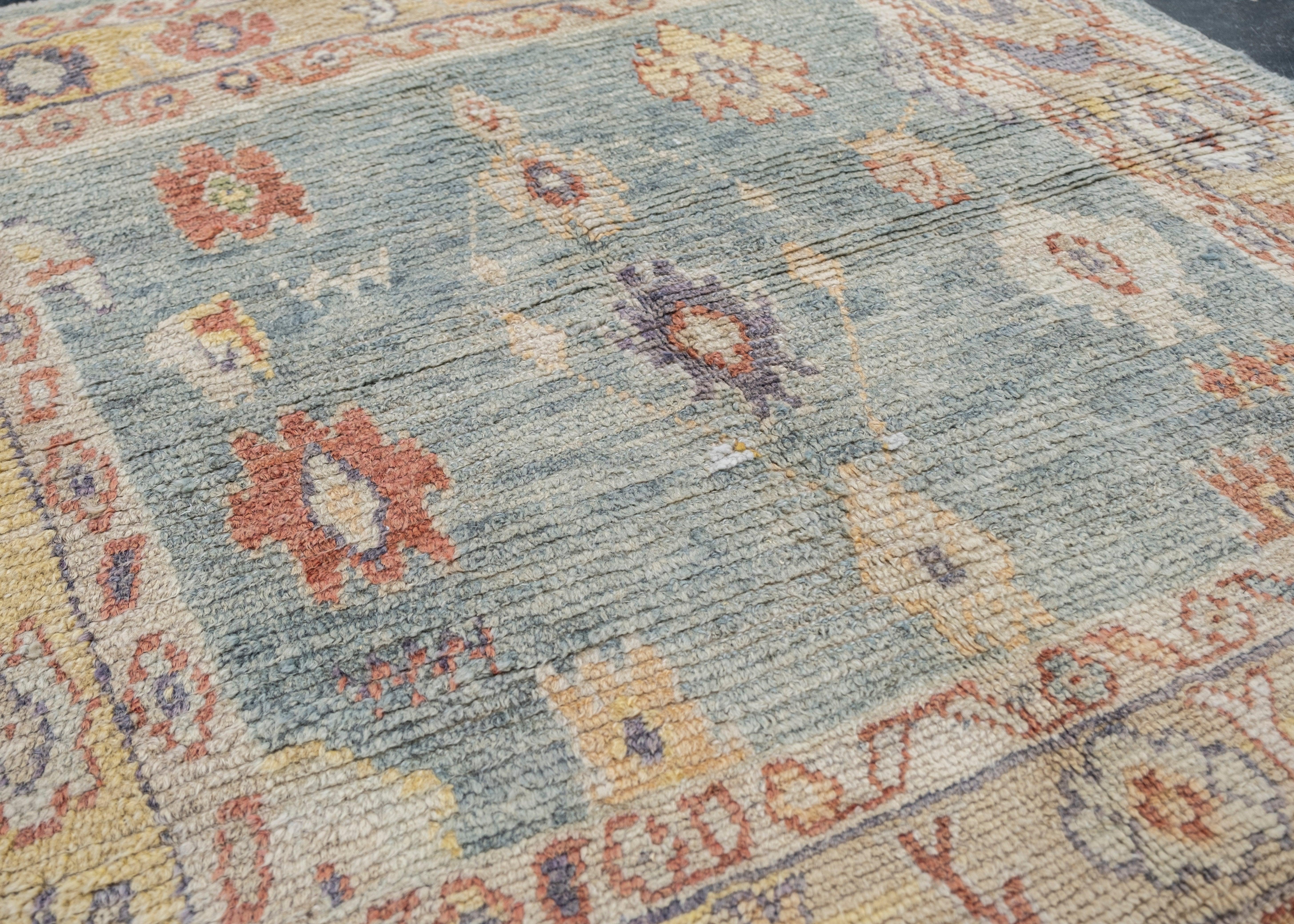 Hand-Knotted Square Turkish Oushak Rug Oriental Handmade 5'4