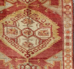 Square Turkish Oushak with Medallion Design in Muted Red, L. Green & Yellow
