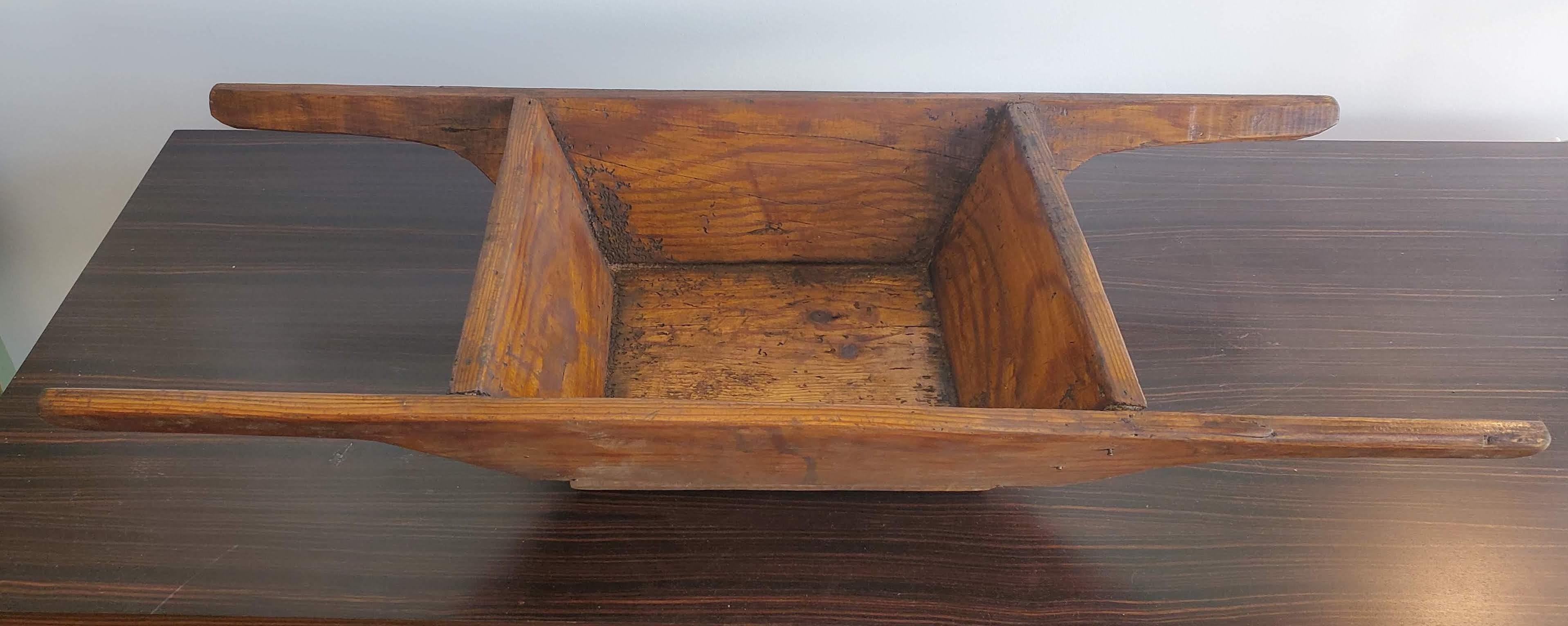 Square Turkish Pine Dough Bowl with Canted Sides and Four Handles