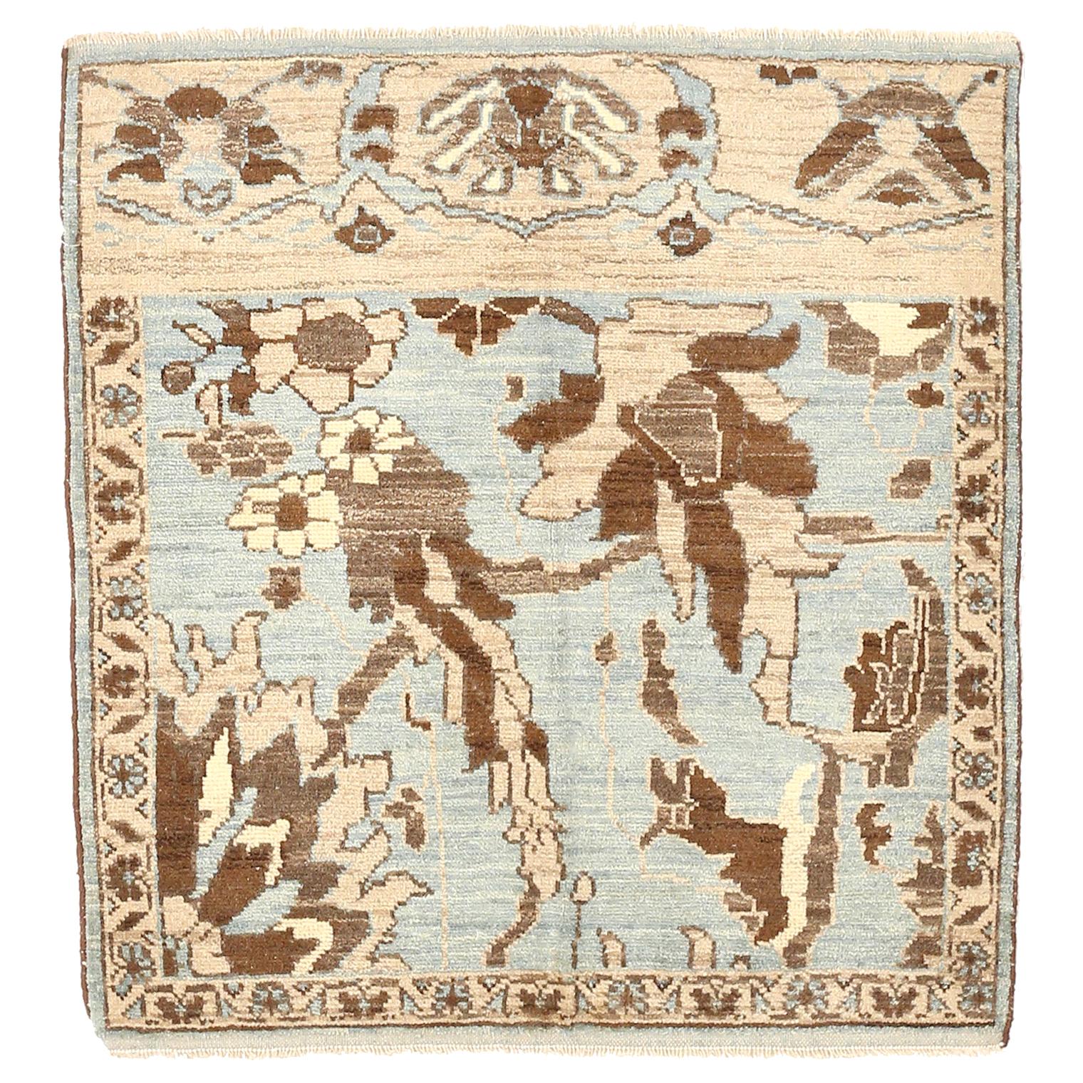 Square Turkish Sultanabad Style Rug with Ivory and Brown Botanical Details For Sale