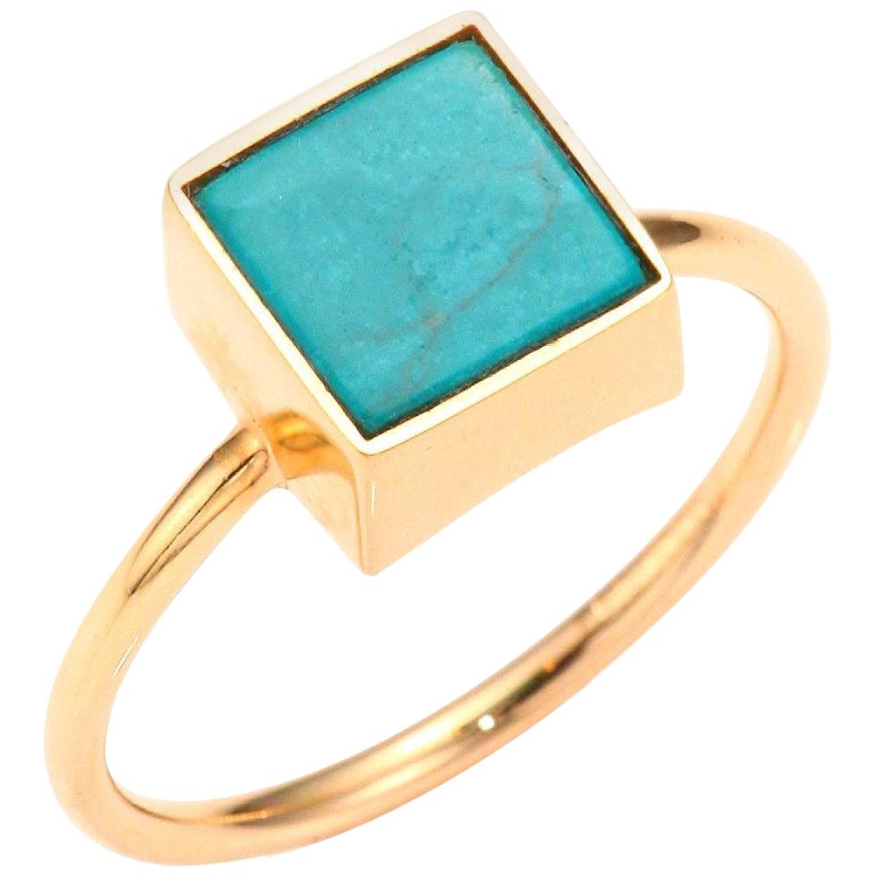 Square Turquoise and Rose Gold 18 Karat Fashion Ring