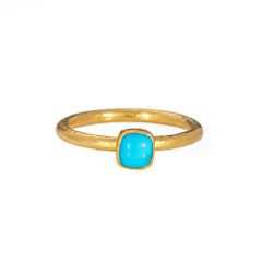 Square Turquoise Stacking Band Sz 6.5 Ring 18k Yellow Gold Fine Jewelry