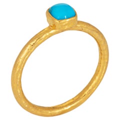 Square Turquoise Stacking Band Sz 6.5 Ring 18k Yellow Gold Fine Jewelry
