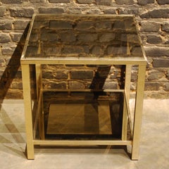 Square Two-Tier 23-Carat Gold Plated Modern Regency Side Table by Belgo Chrom