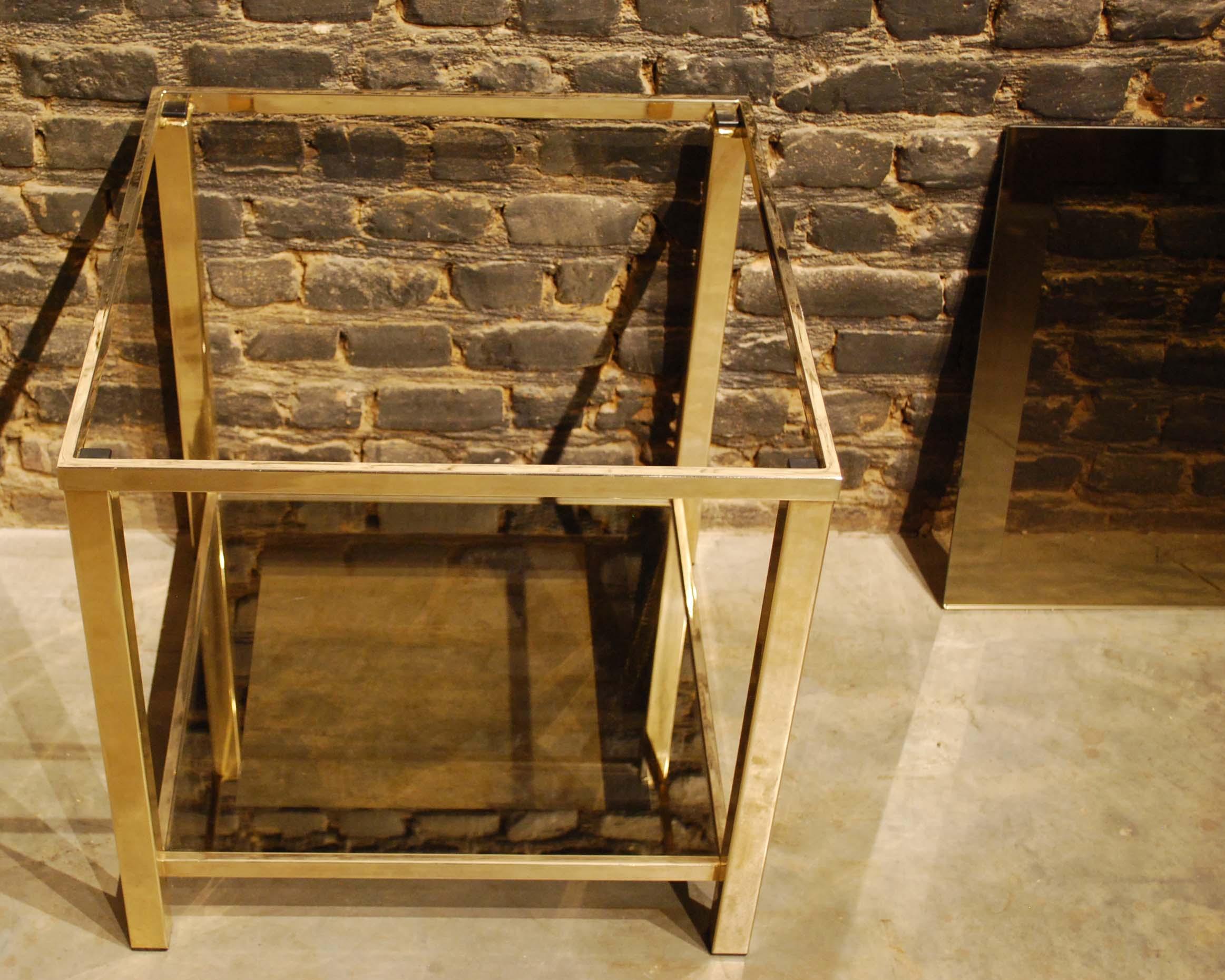 20ième siècle Table d'appoint carrée à deux niveaux de style Régence moderne plaquée or 23 carats de Belgo Chrom en vente