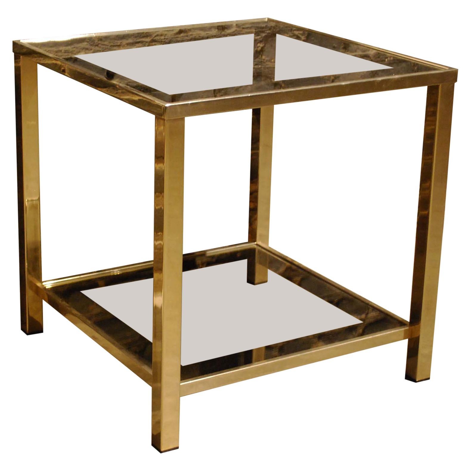 Square Two-Tier 23-Carat Gold Plated Modern Regency Side Table by Belgo Chrom For Sale