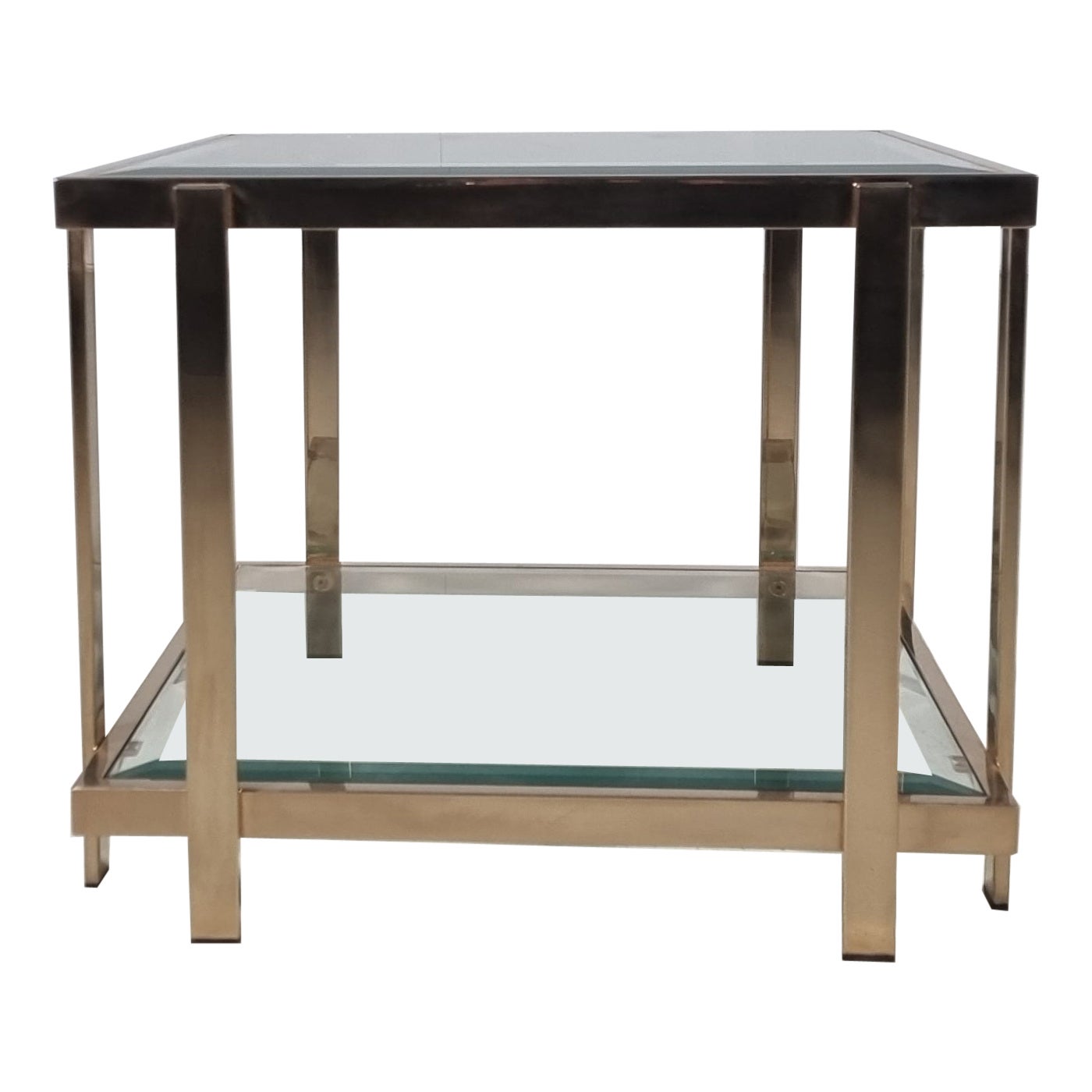Tavolino quadrato a due piani in stile Regency moderno placcato oro 23 carati di Belgo Chrom