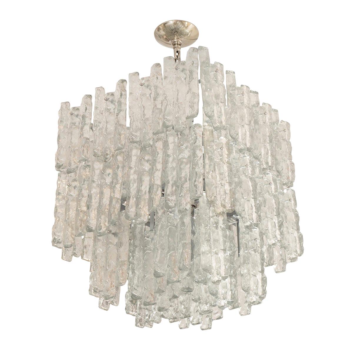 Square Two-Tier Chandelier Composed of Ice Inspired Glass Elements