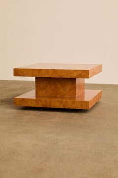 Square Two-Tier Coffee Table in Burled Wood Veneer, Glossy Finish