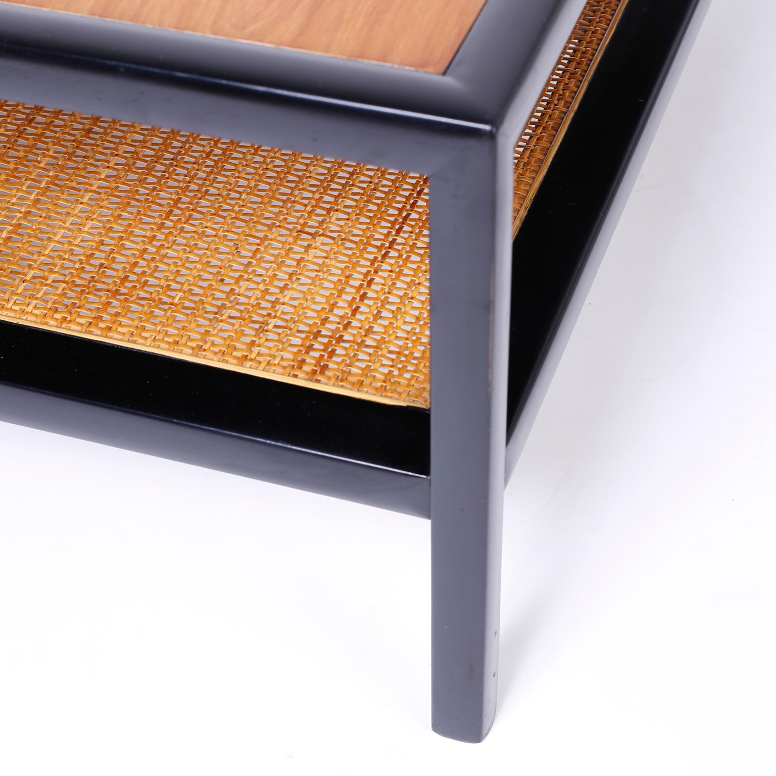 American Square Two-Tiered Coffee Table with Caning For Sale