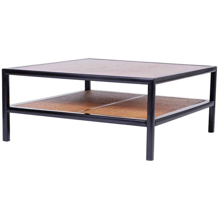 Square TwoTiered Coffee Table with Caning For Sale at 1stDibs