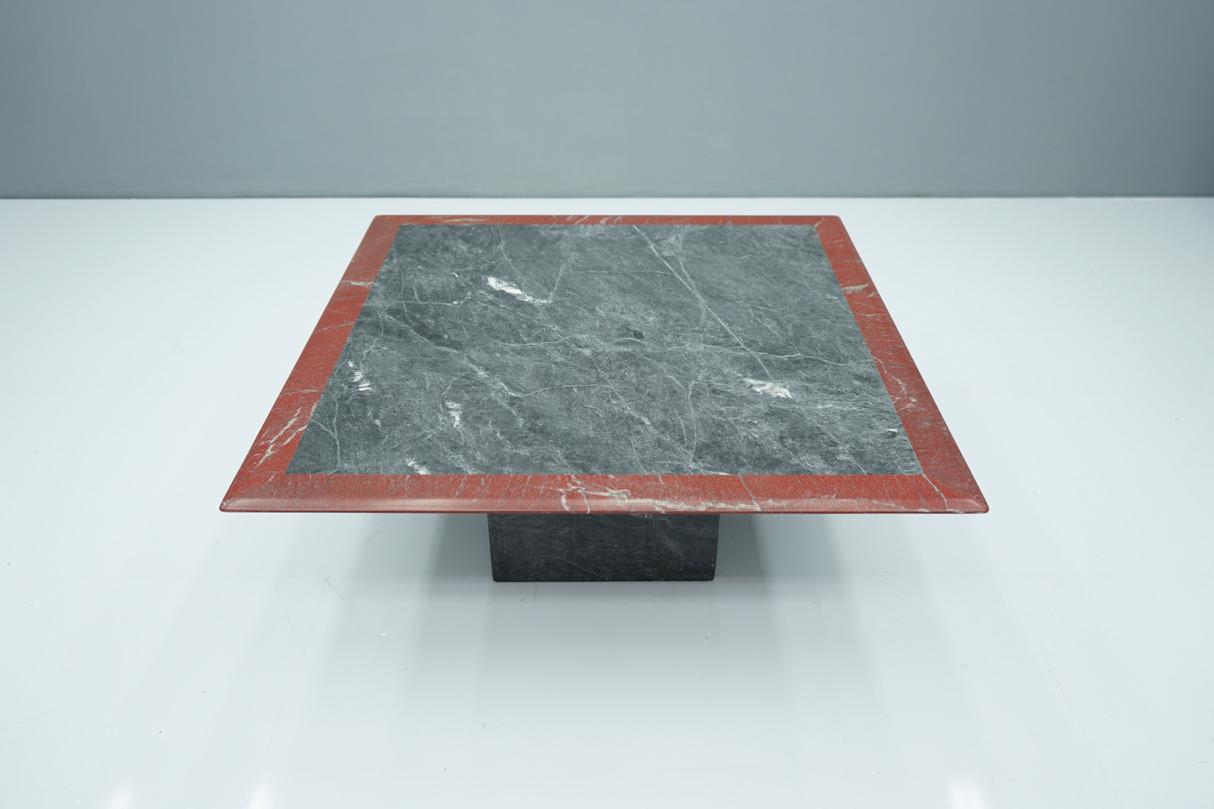 European Square Two-Tone Marble Coffee Table, 1970s For Sale