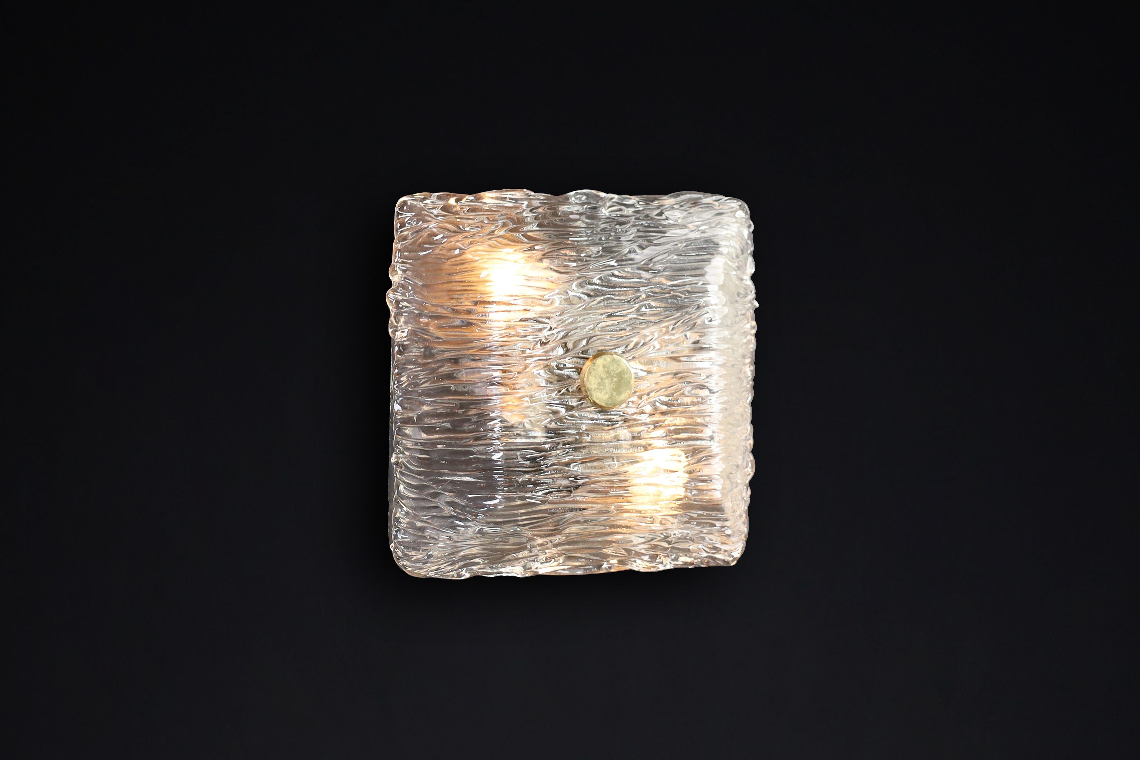 Brass Square Venini Murano Flush Mount Wall lights from the Bambù series,  Italy 1950 For Sale