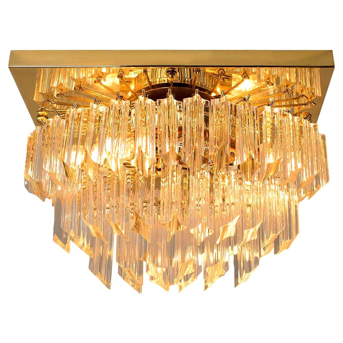 Quadrato Venini Oval Shaped Gilt-Plated Flush Mount, Italia