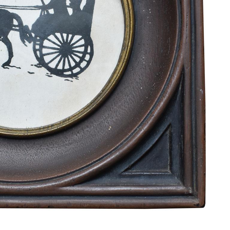 High Victorian Square Victorian Style Framed Silhouette Wall Hanging of Horse and Buggy For Sale