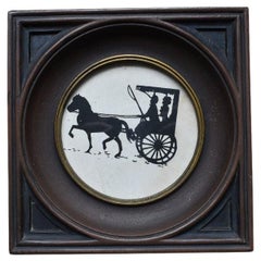 Vintage Square Victorian Style Framed Silhouette Wall Hanging of Horse and Buggy