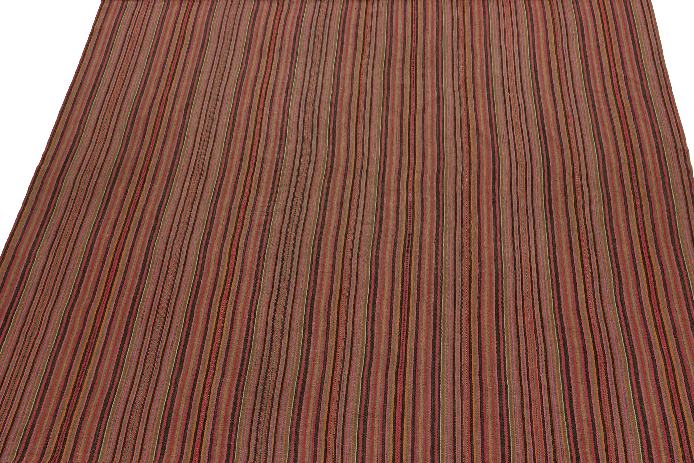 Hand-Knotted Square Vintage Bidjar Persian Jajim Kilim in Multicolor Stripes by Rug & Kilim For Sale
