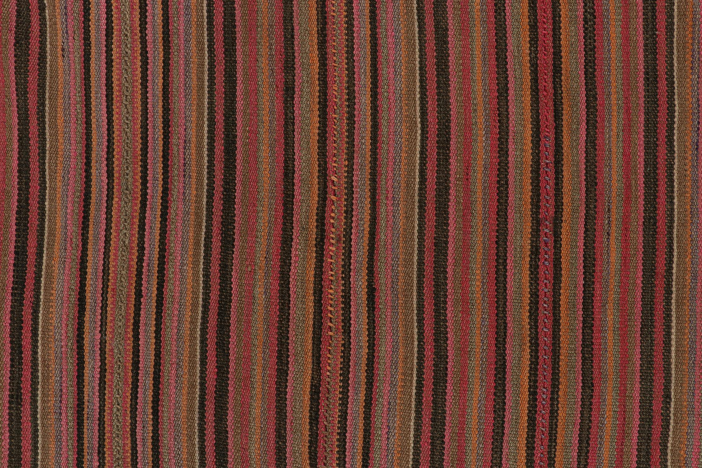 Mid-20th Century Square Vintage Bidjar Persian Jajim Kilim in Multicolor Stripes by Rug & Kilim For Sale