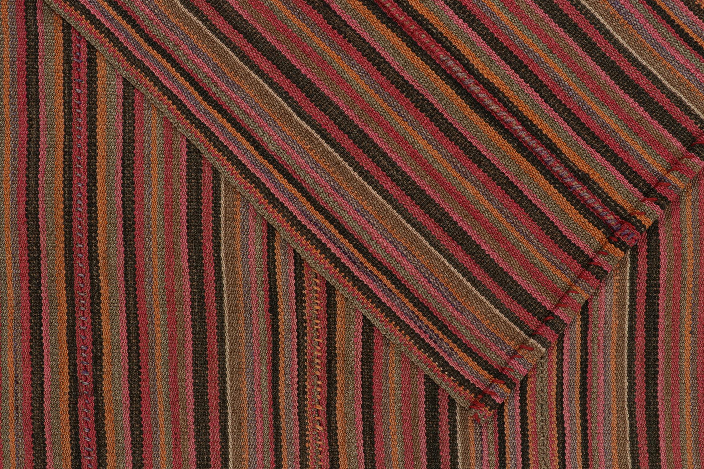 Wool Square Vintage Bidjar Persian Jajim Kilim in Multicolor Stripes by Rug & Kilim For Sale