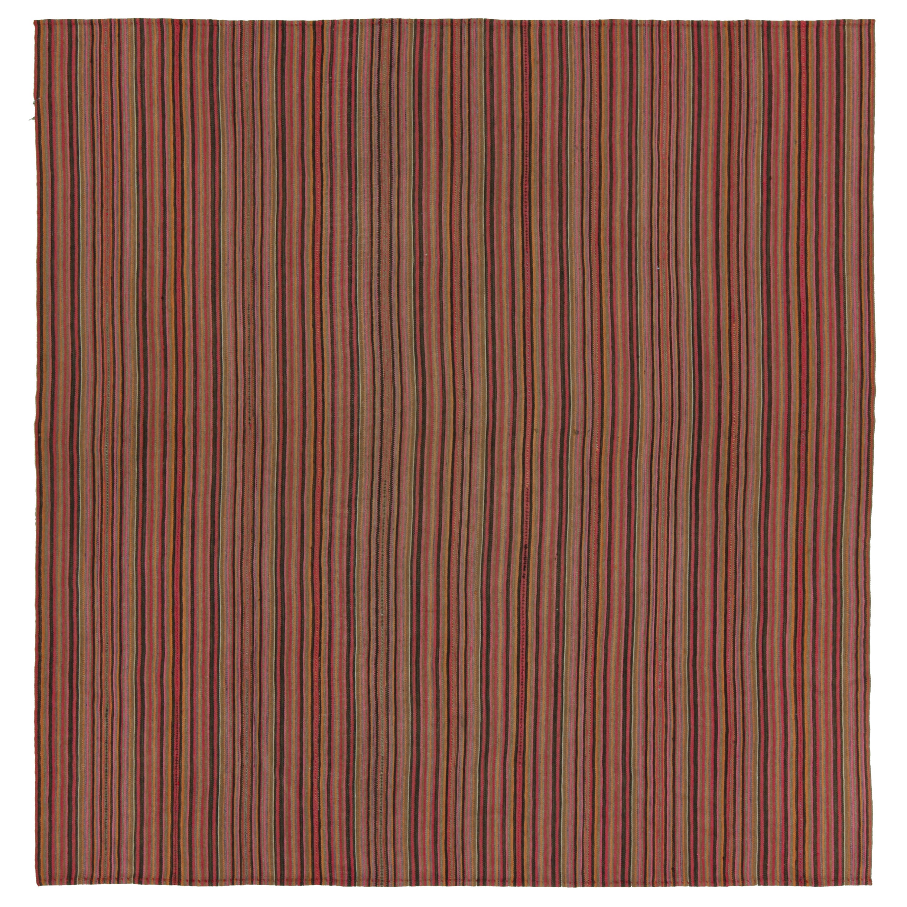 Tapis Kilim persan Bidjar carré vintage Jajim à rayures multicolores