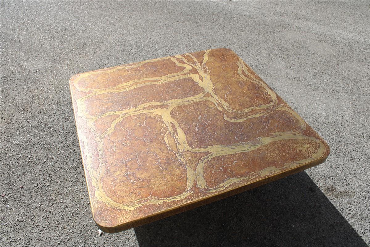 Square Vintage Brutalist Etched Brass Coffee Table Heinz Lilienthal 1960 Germany 6