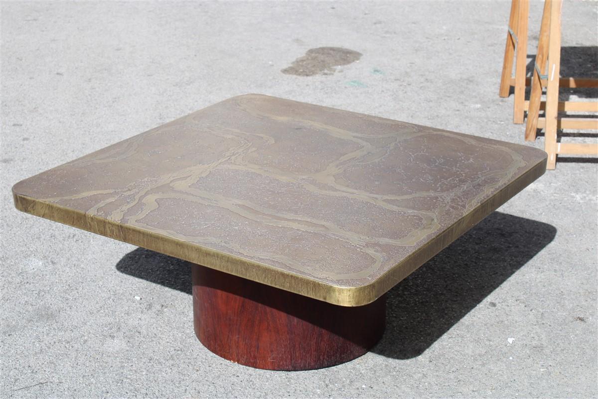 Square vintage Brutalist etched brass coffee table Heinz Lilienthal, 1960, Germany.