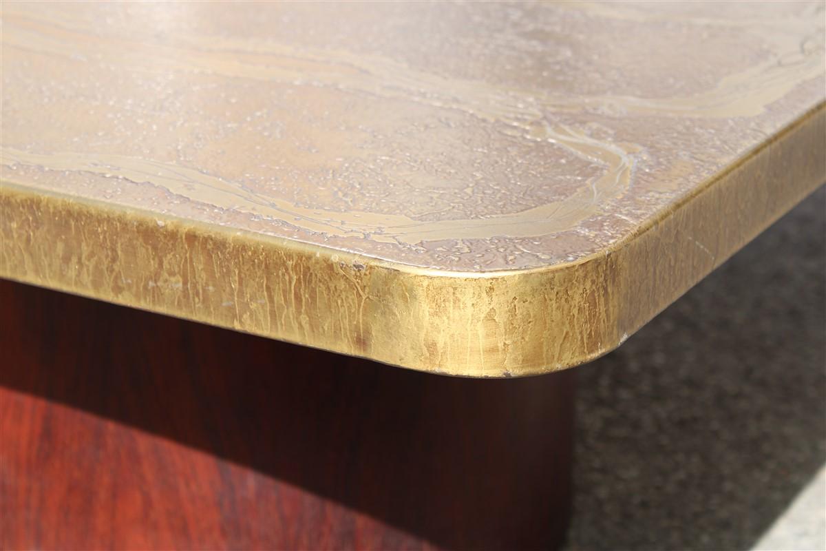 Square Vintage Brutalist Etched Brass Coffee Table Heinz Lilienthal 1960 Germany In Good Condition In Palermo, Sicily