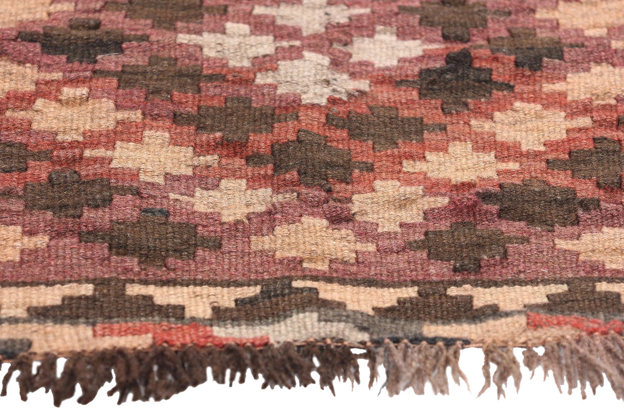 Square Vintage Earth-Tone Afghan Flatweave Kilim Rug In Good Condition In Dallas, TX