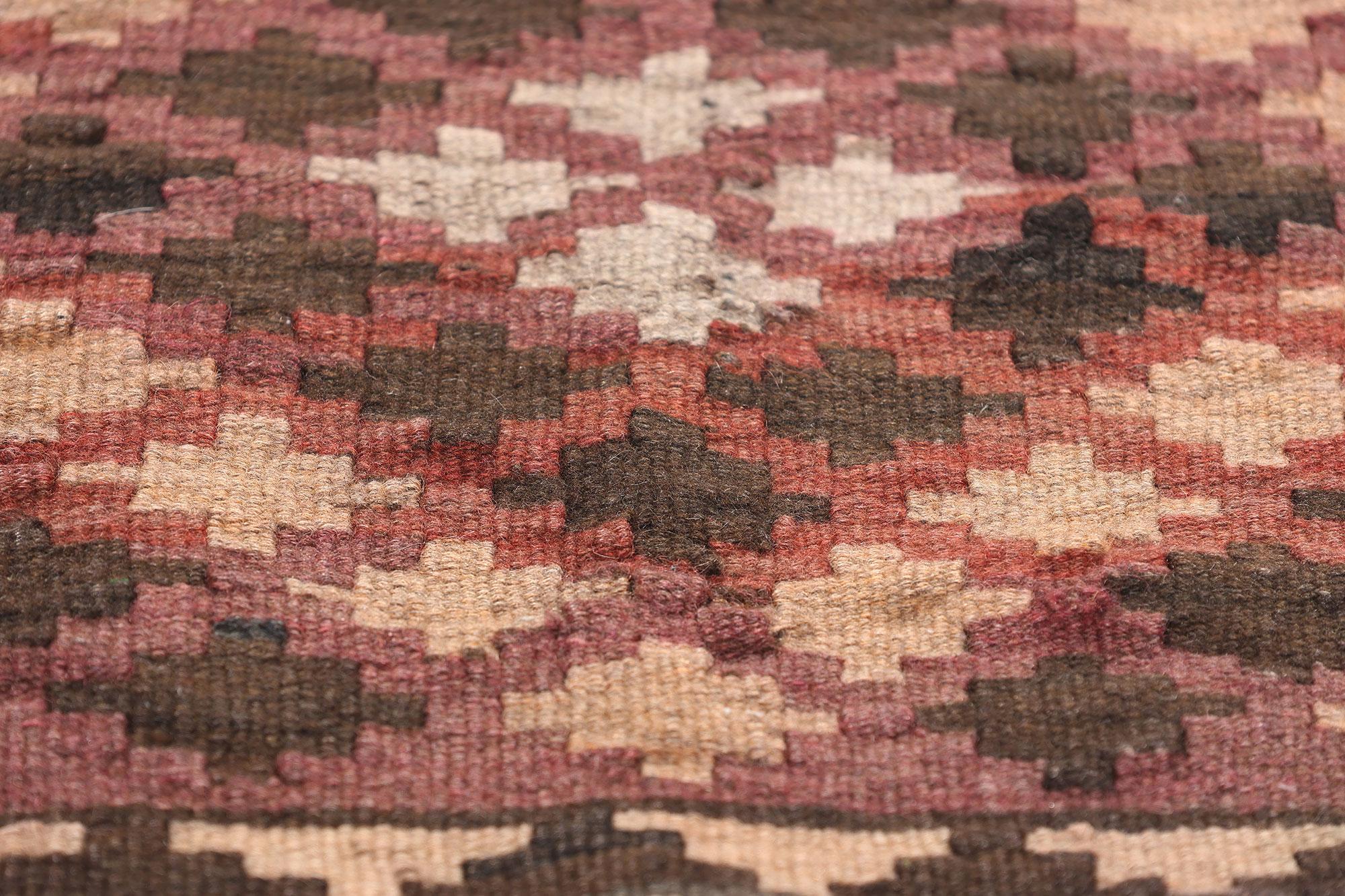 20th Century Square Vintage Earth-Tone Afghan Flatweave Kilim Rug