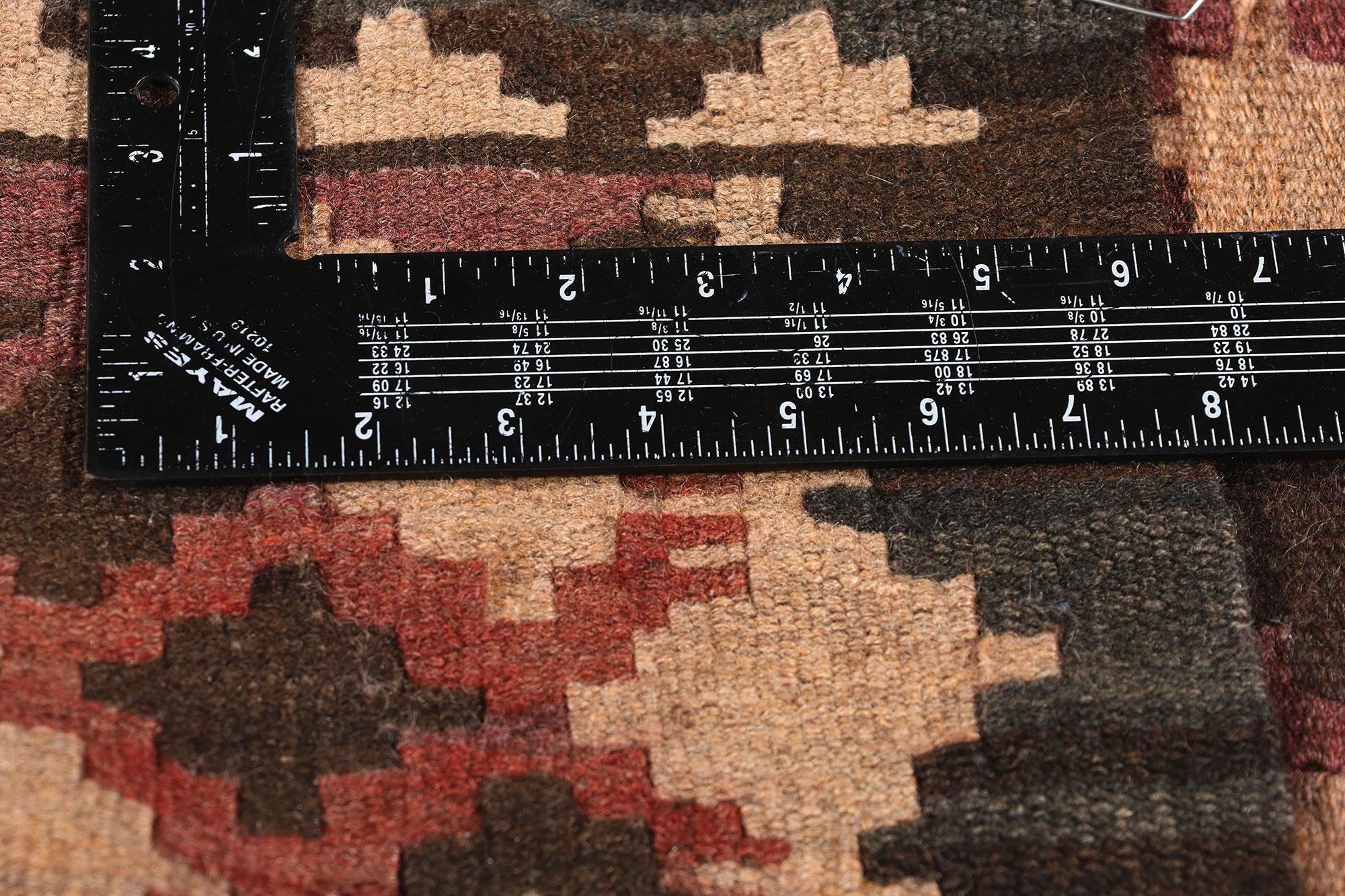 Wool Square Vintage Earth-Tone Afghan Flatweave Kilim Rug