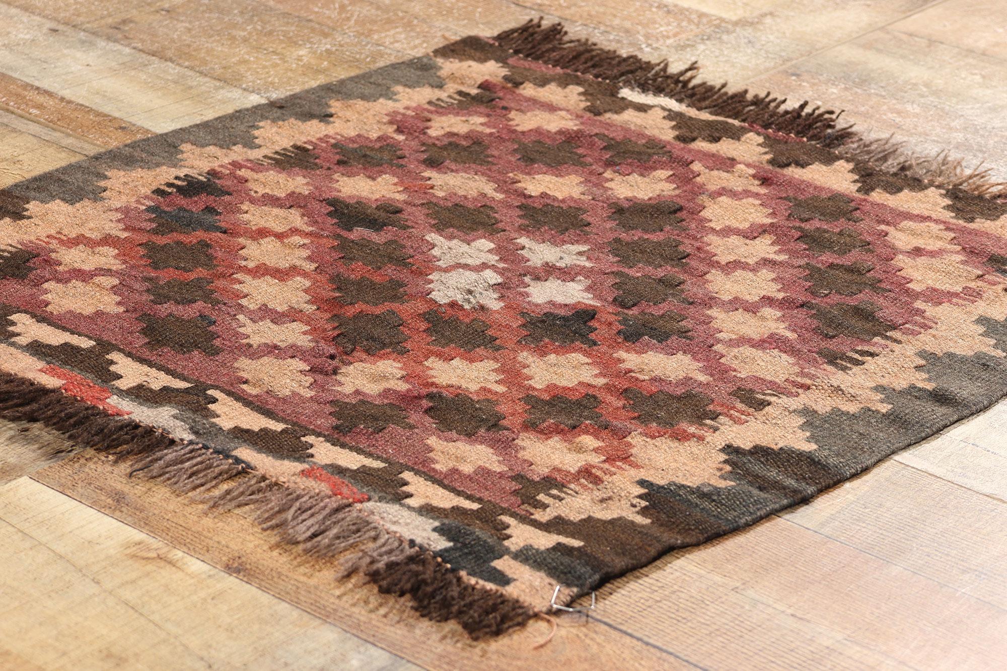 Square Vintage Earth-Tone Afghan Flatweave Kilim Rug 1