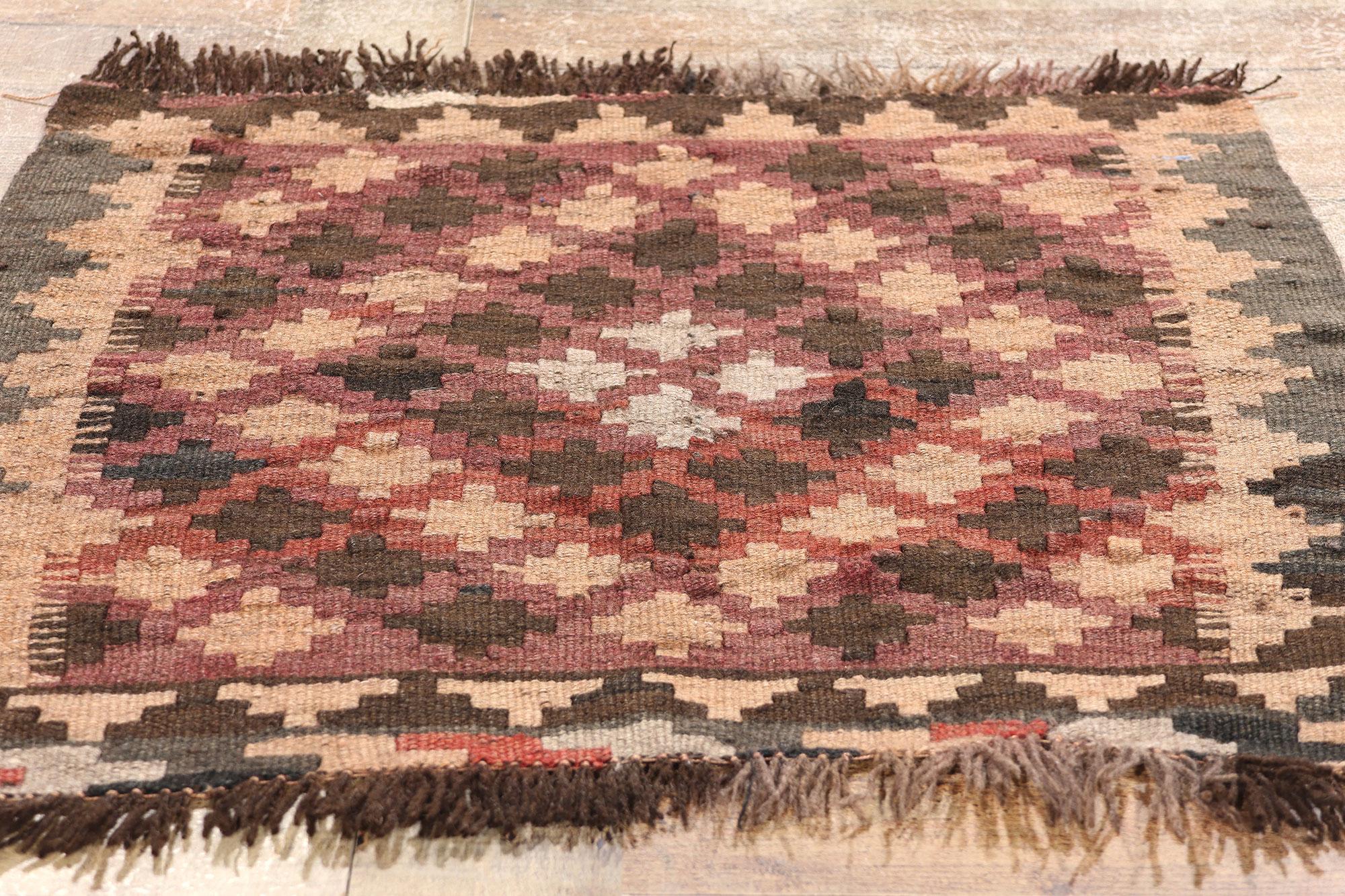 Square Vintage Earth-Tone Afghan Flatweave Kilim Rug 2