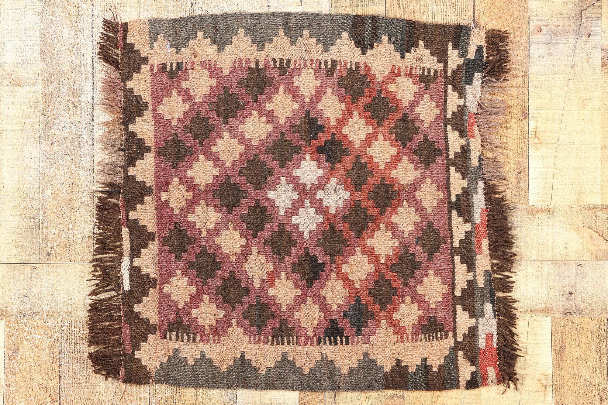 Square Vintage Earth-Tone Afghan Flatweave Kilim Rug 3