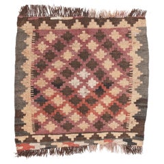 Alfombra afgana cuadrada de tejido plano Kilim vintage en tonos tierra