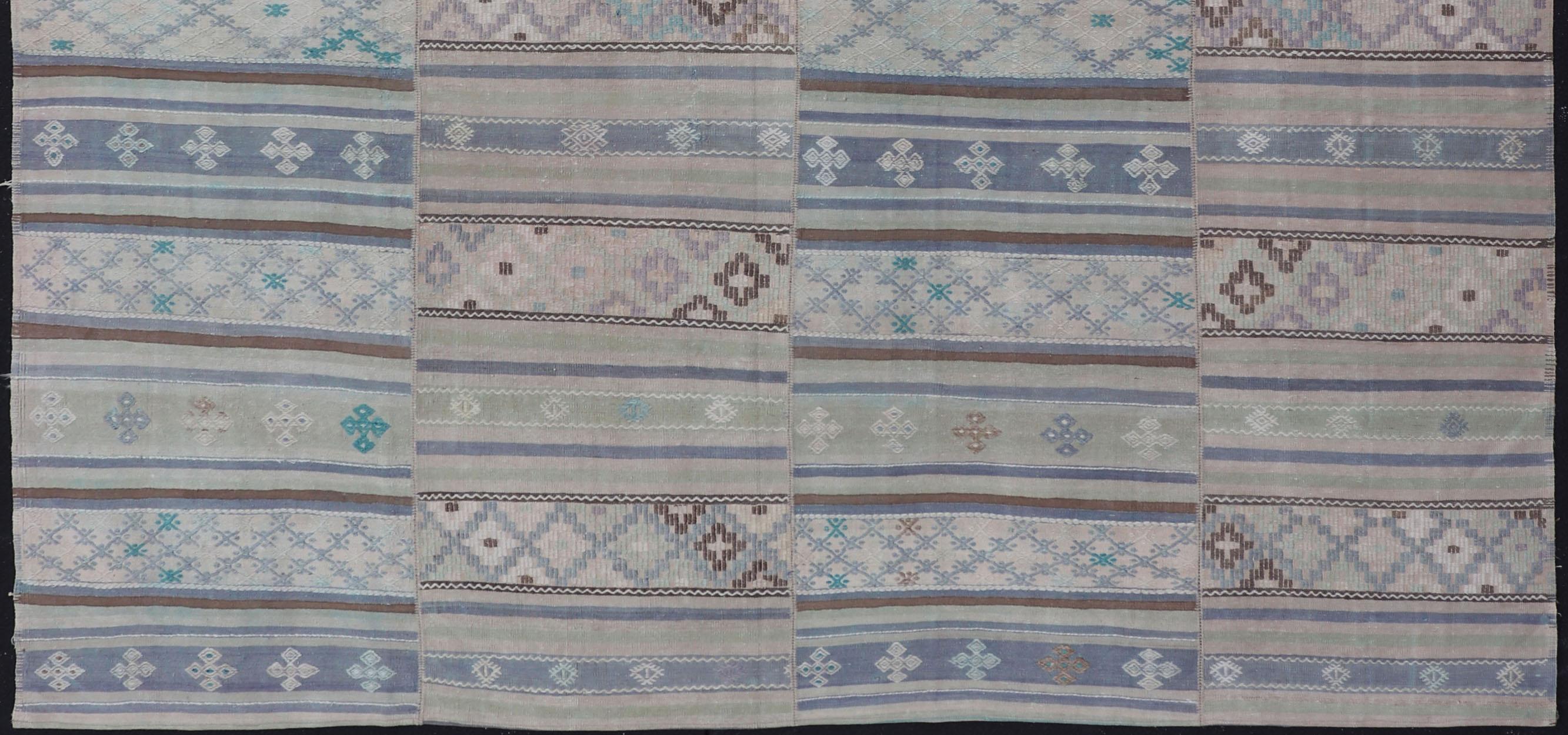 Square Vintage Neutral Paneled Kilim Flat-Weave in Neutral Muted Tones For Sale 3