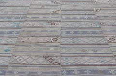 Square Vintage Neutral Paneled Kilim Flat-Weave in Neutral Muted Tones