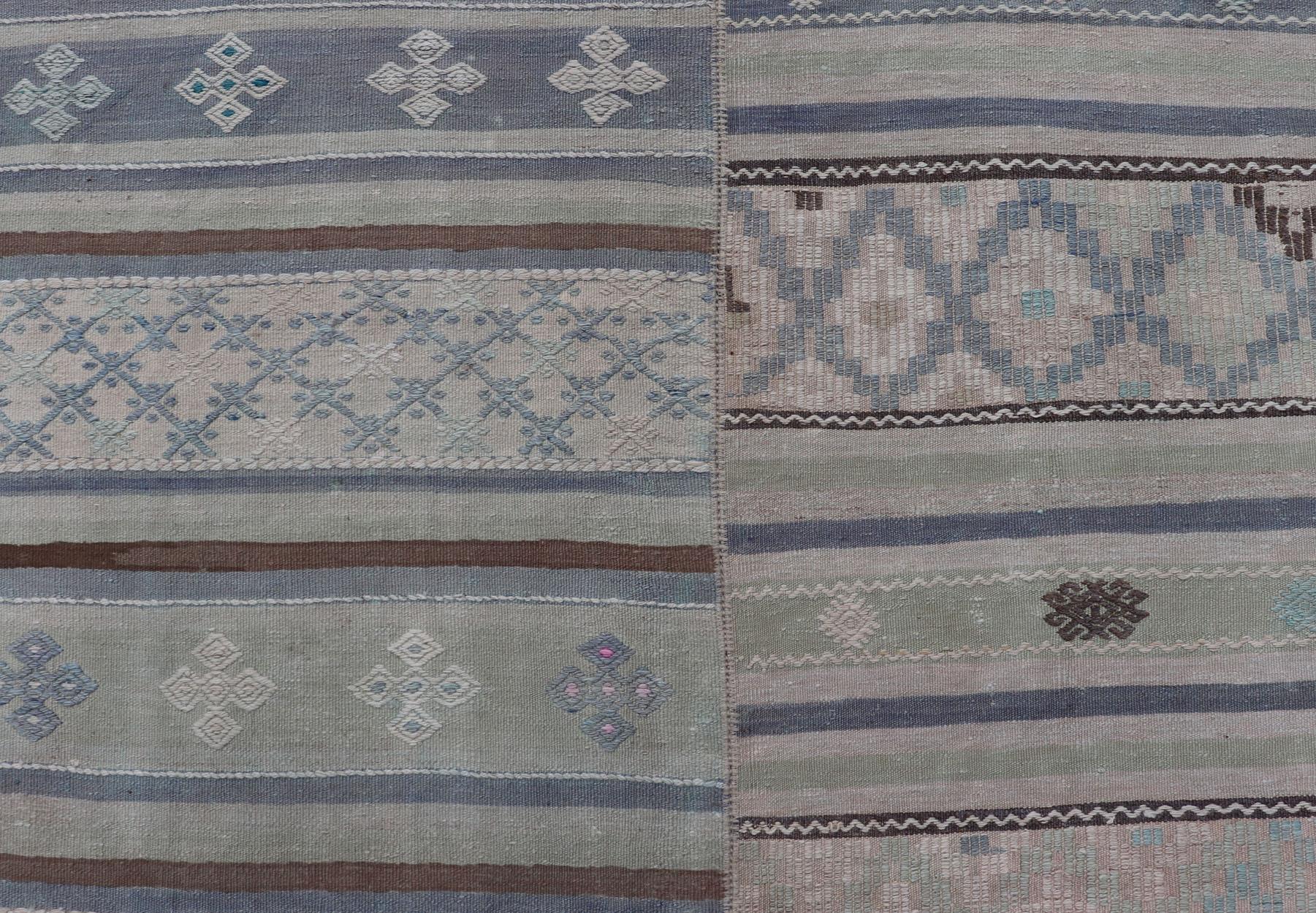 Square Vintage Neutral Paneled Kilim Flat-Weave in Neutral Muted Tones  In Good Condition For Sale In Atlanta, GA