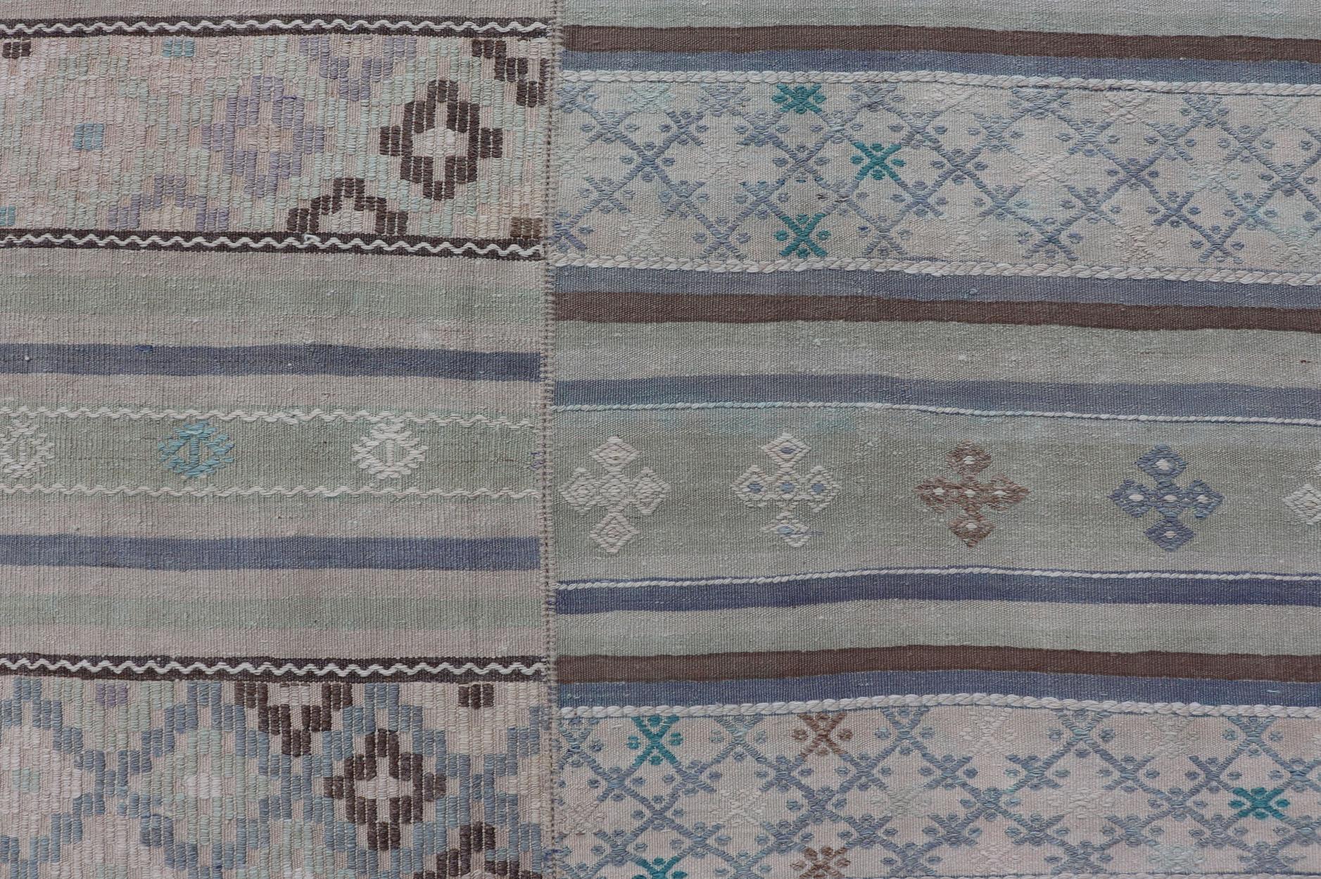 20th Century Square Vintage Neutral Paneled Kilim Flat-Weave in Neutral Muted Tones For Sale
