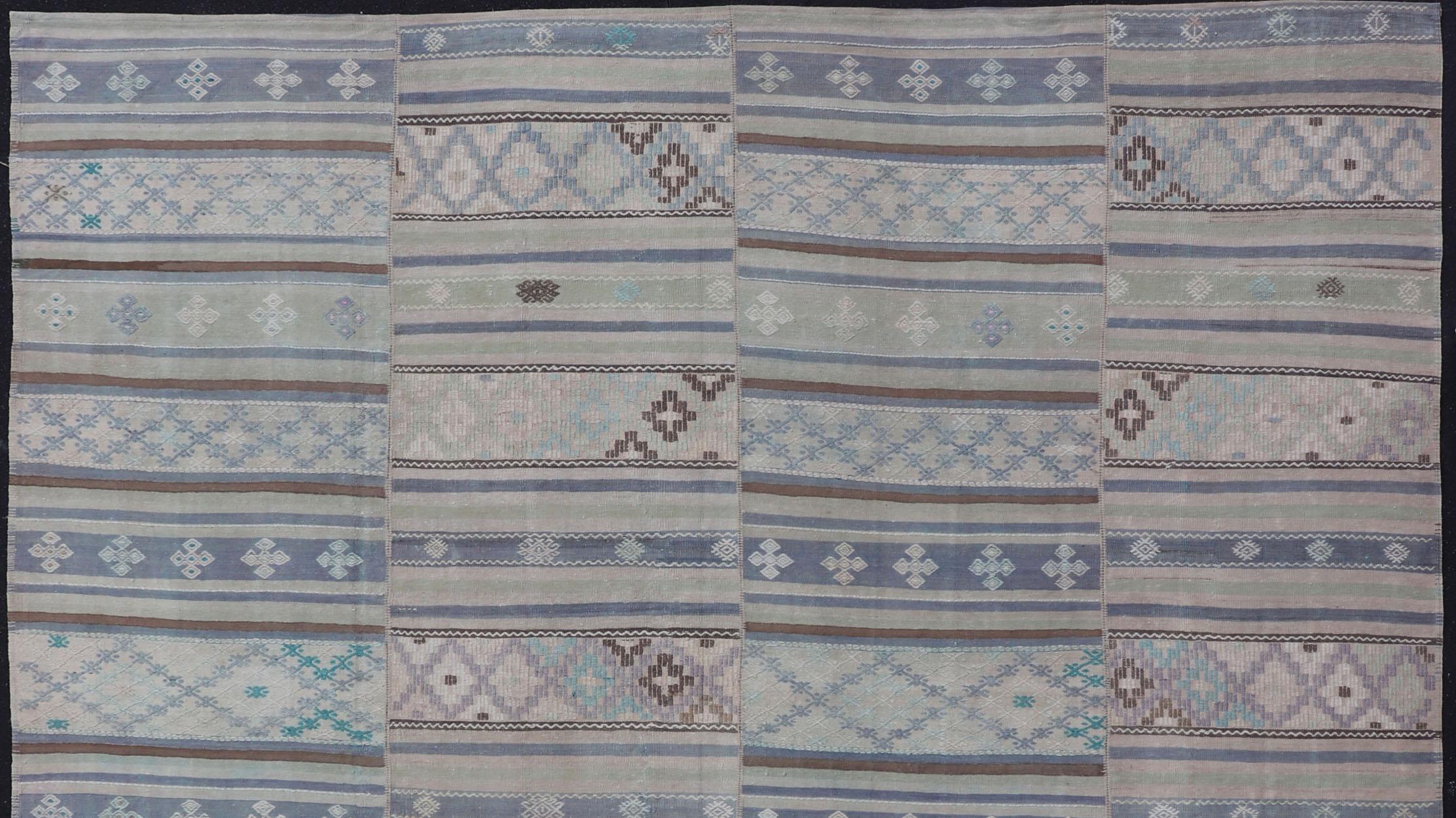 Square Vintage Neutral Paneled Kilim Flat-Weave in Neutral Muted Tones For Sale 1